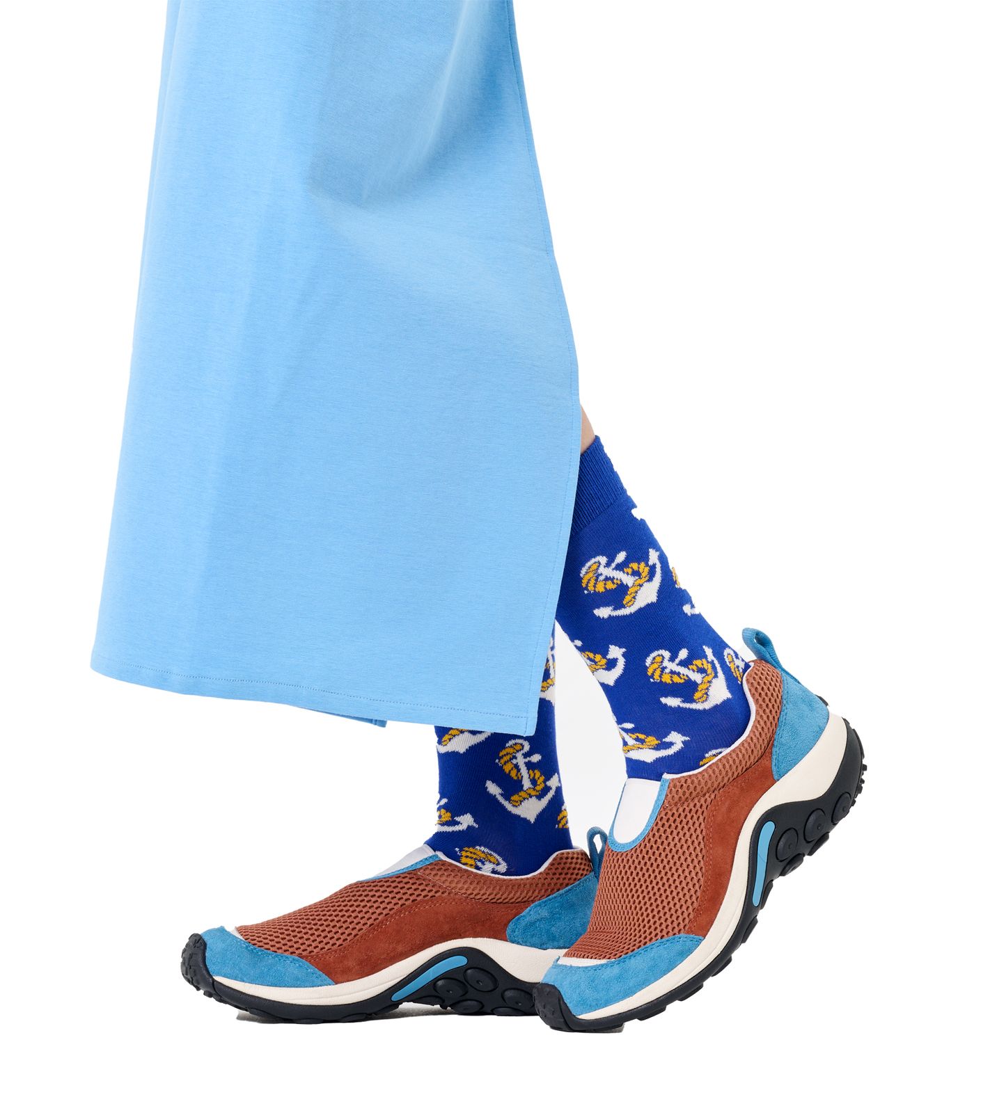 1 Paar Happy Socks Anchor Sock Herren Socken mit Maritimes Anker-Motiv Baumwoll-Socken Alltags-Strümpfe P002597 Blau/Ecru/Gelb