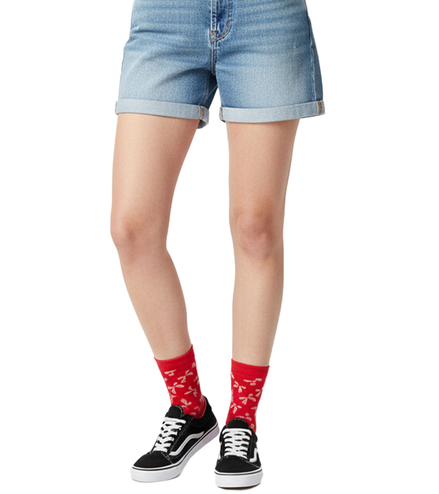 1 Paar Happy Socks Bow Damen Socken mit Allover Schleifen-Print Baumwoll-Socken Alltags-Strümpfe P001532 Rot/Bunt