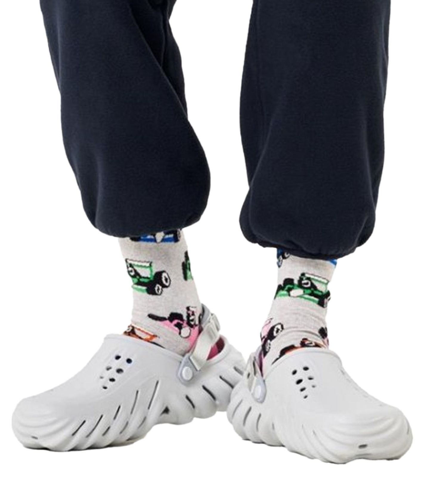 1 Paar Happy Socks Race Car Damen Bio-Baumwoll-Socken mit Allover-Rennwagen-Print Alltags-Strümpfe P002591 Grau/Bunt