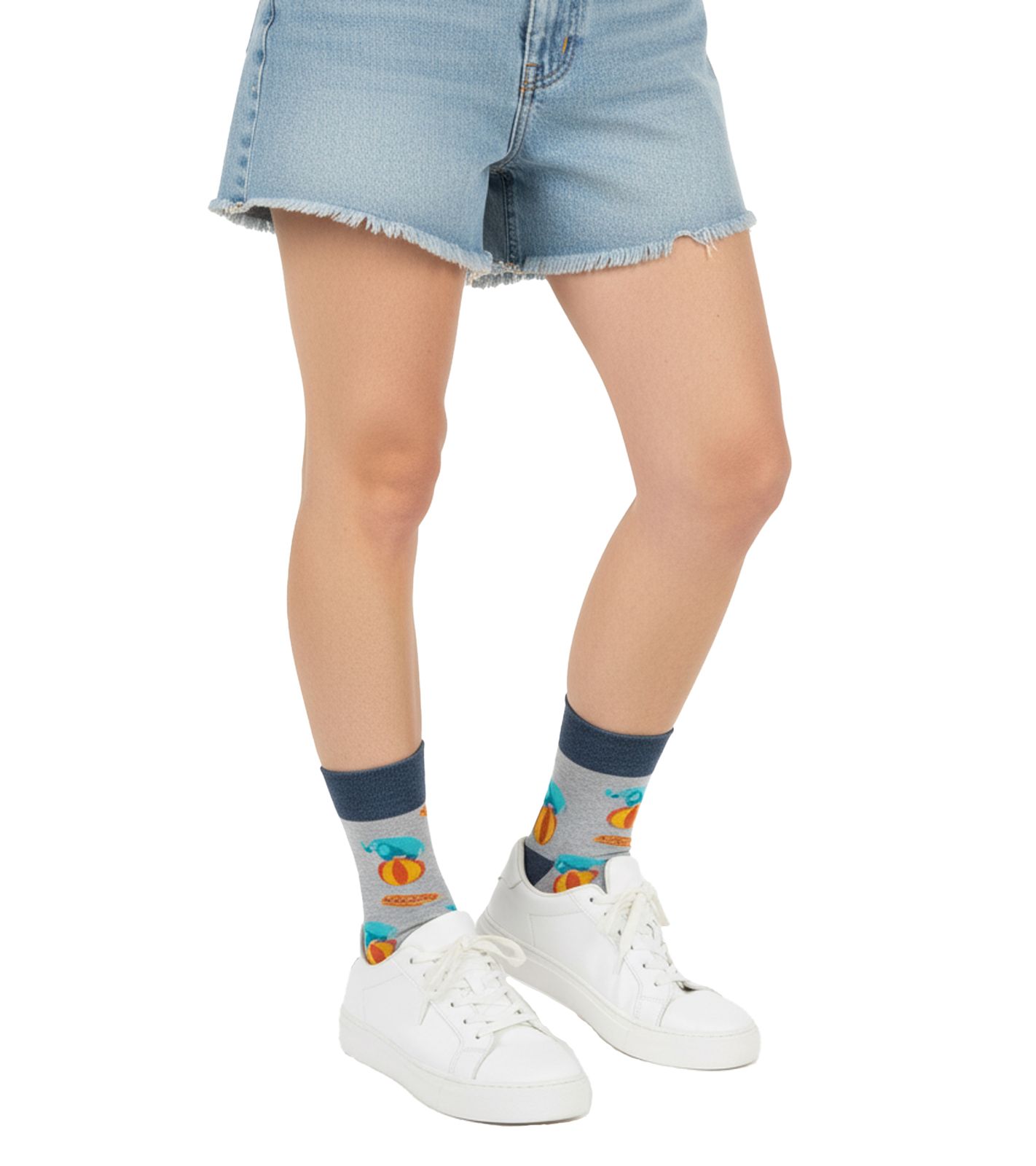 1 Paar Moustard Elefanten Circus Herren Baumwoll-Socken mit Allover-Print gemusterte lange Strümpfe 20SELEPCIRC-M Grau/Blau