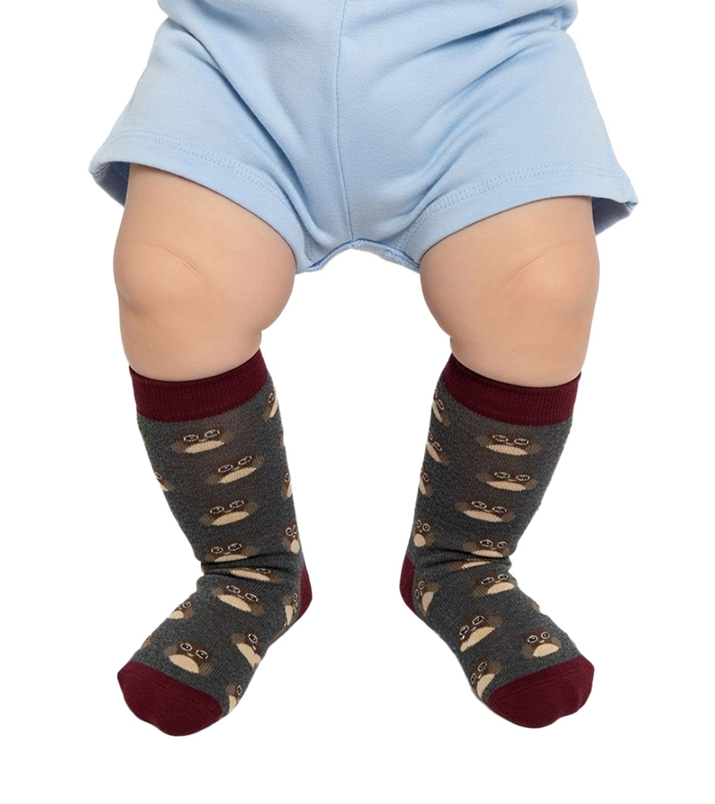 1 Paar Moustard Owl Baumwoll-Socken mit Eulen-Allover-Print gemusterte lange Strümpfe 20S-OWL Grau/Rot/Beige