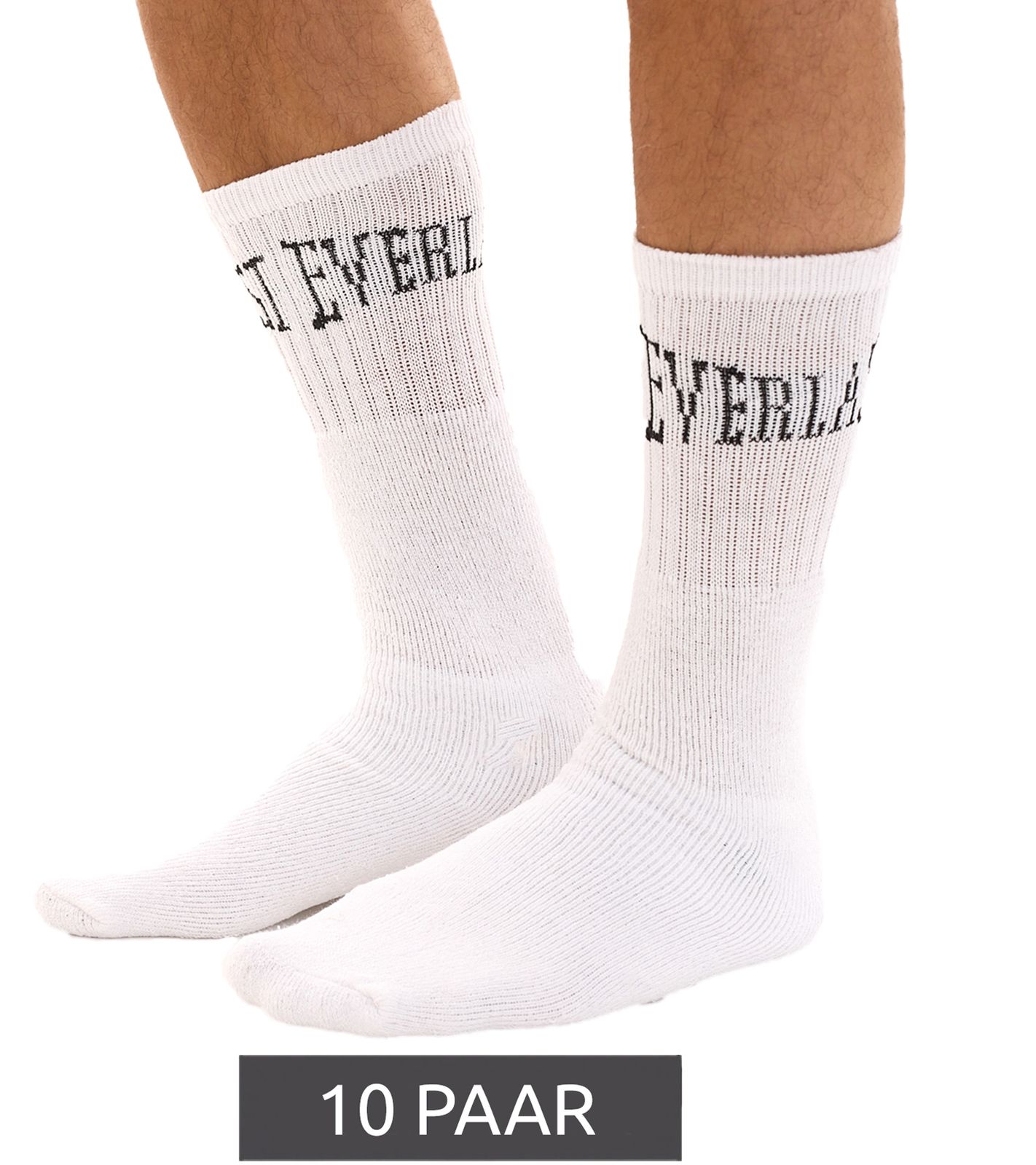 10 Paar EVERLAST Unisex Sport-Socken mit Baumwollanteil lange Strümpfe OEKO-TEX Standard 100 EVL1TENX10BL Weiß