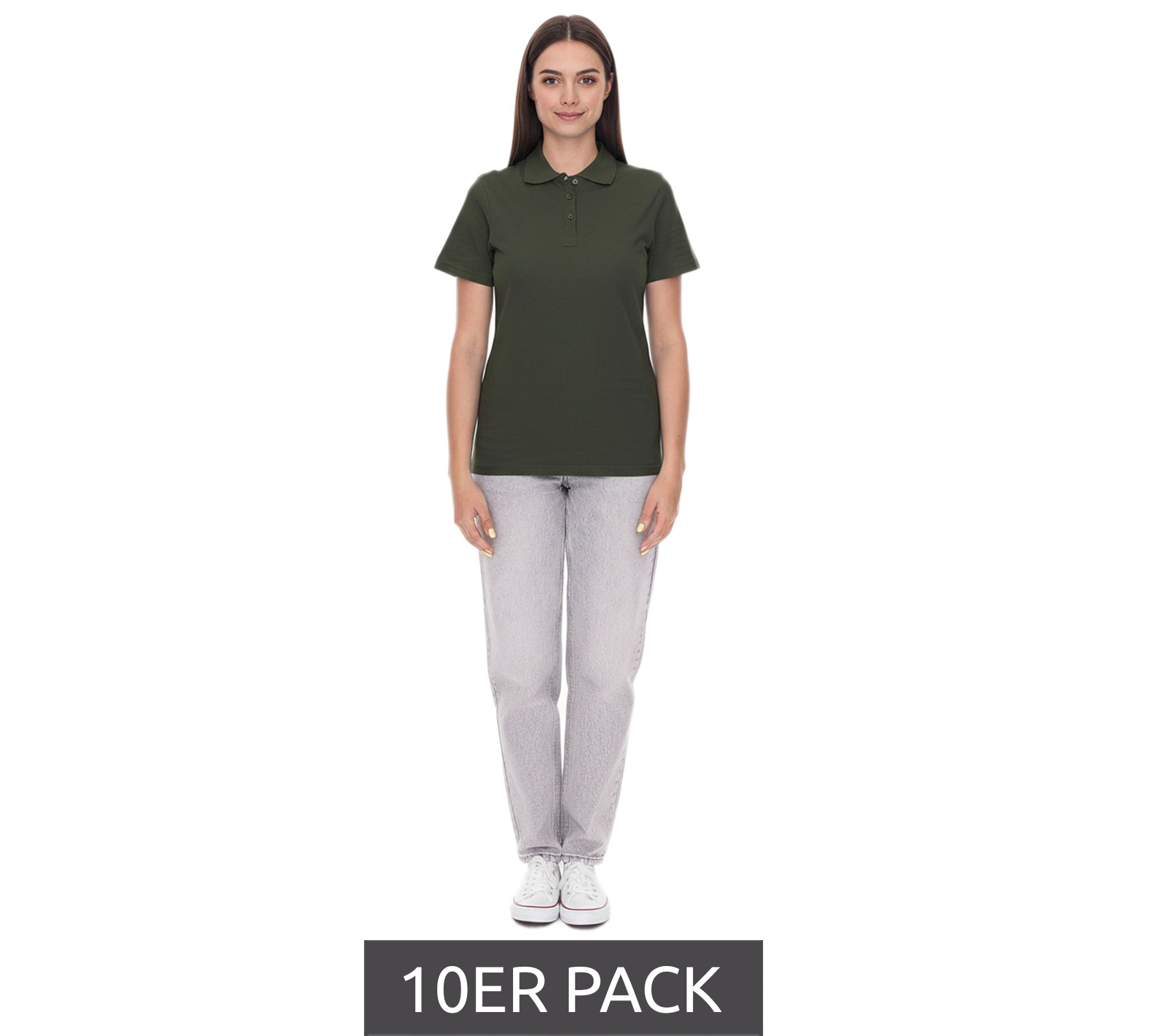 10er Pack ELEVATE Helios Damen Polo-Shirt Baumwolle Polo-Hemd Pique-Strick 180 g/m² 3810770 Army Dunkel-Grün