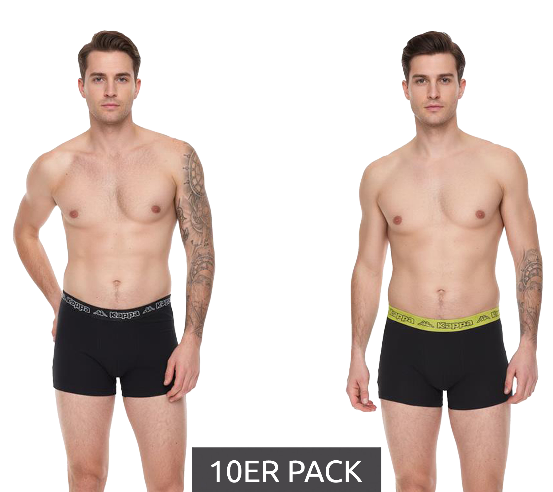 10er Pack Kappa Herren Boxershorts mit Marken Schriftzug und Logo Unterhose 351K1JW ADO Schwarz/Lime