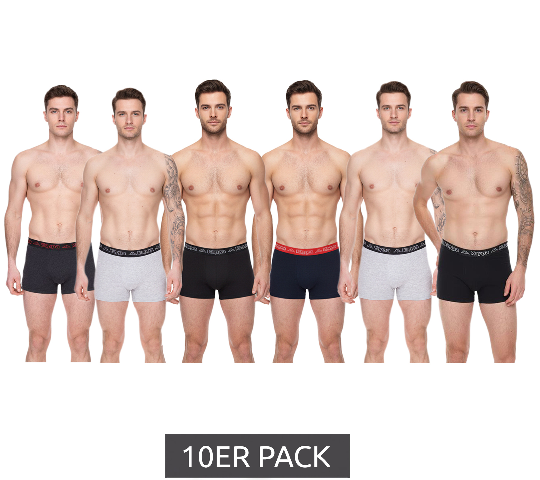 10er Pack Kappa Herren Boxershorts mit Marken Schriftzug und Logo Unterhose in verschiedenen Farben wie Schwarz, Grau, Anthrazit und Blau