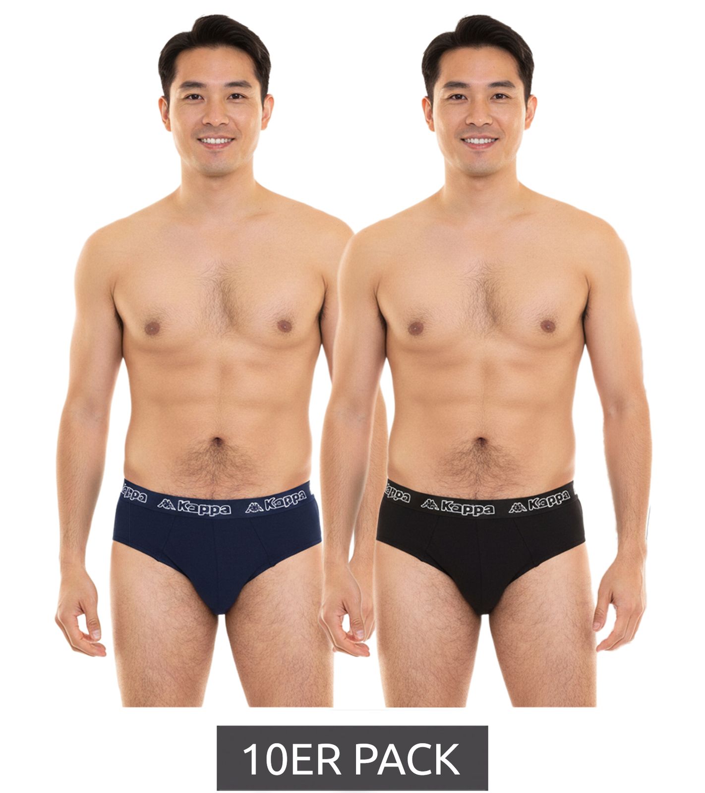 10er Pack Kappa Herren Slip mit Baumwoll-Stretch Unterwäsche mit Logobund Unterhose 711167 Schwarz, Blau oder Grau