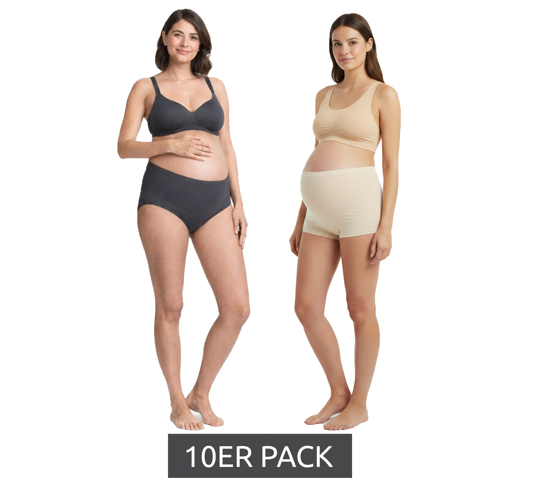 10er Sparpack Damen Umstands-Slip Unterwäsche aus Bio-Baumwolle Schwangerschafts-Unterhose 966263 Beige/Anthrazit