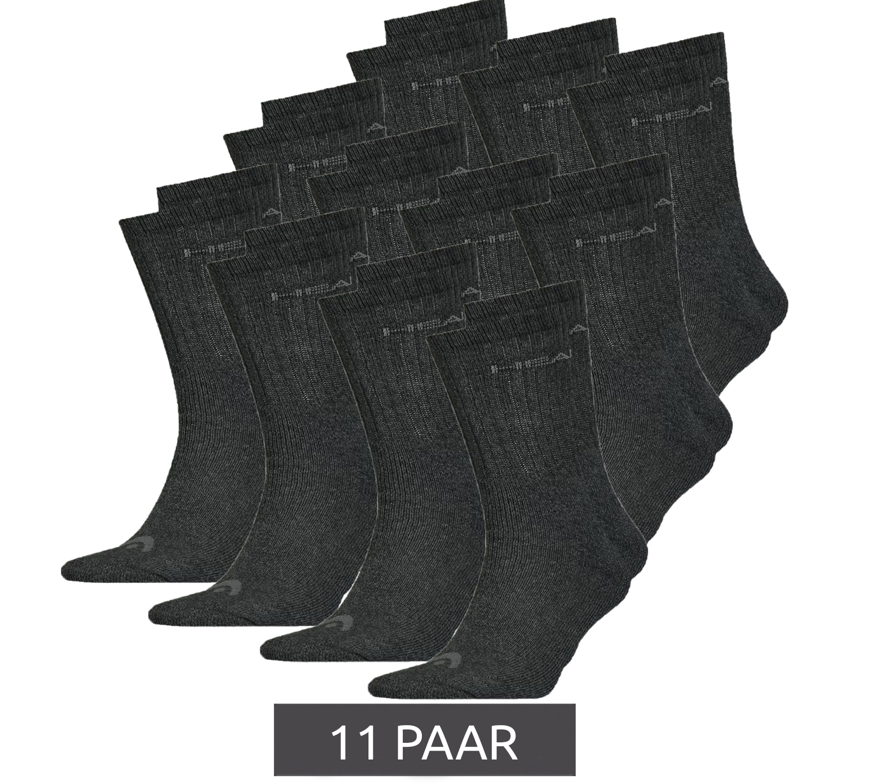 11 Paar HEAD All Sports Socken Damen und Herren Trainings-Socken Sport-Strümpfe 701236921 001 Schwarz