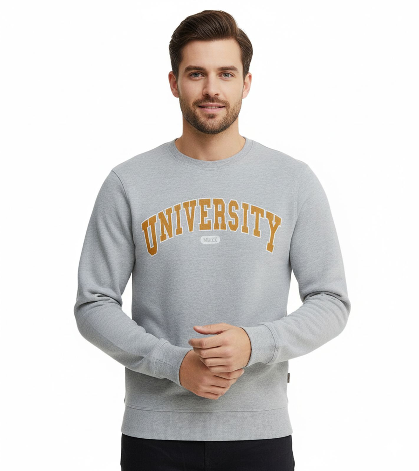 11 PROJECT Davin Herren Sweater mit UNIVERSITY Frontprint Baumwoll-Sweatshirt 20715943 200274 Grau