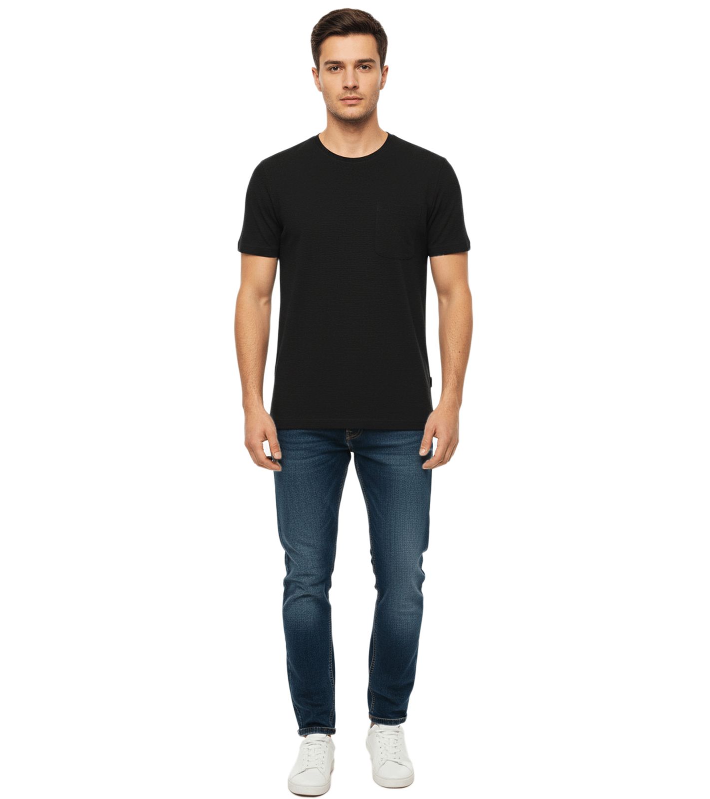 11 PROJECT Otto Herren Baumwoll-Shirt T-Shirt schlichtes Sommer-Shirt mit Brusttasche 20716238 ME 194007 Schwarz