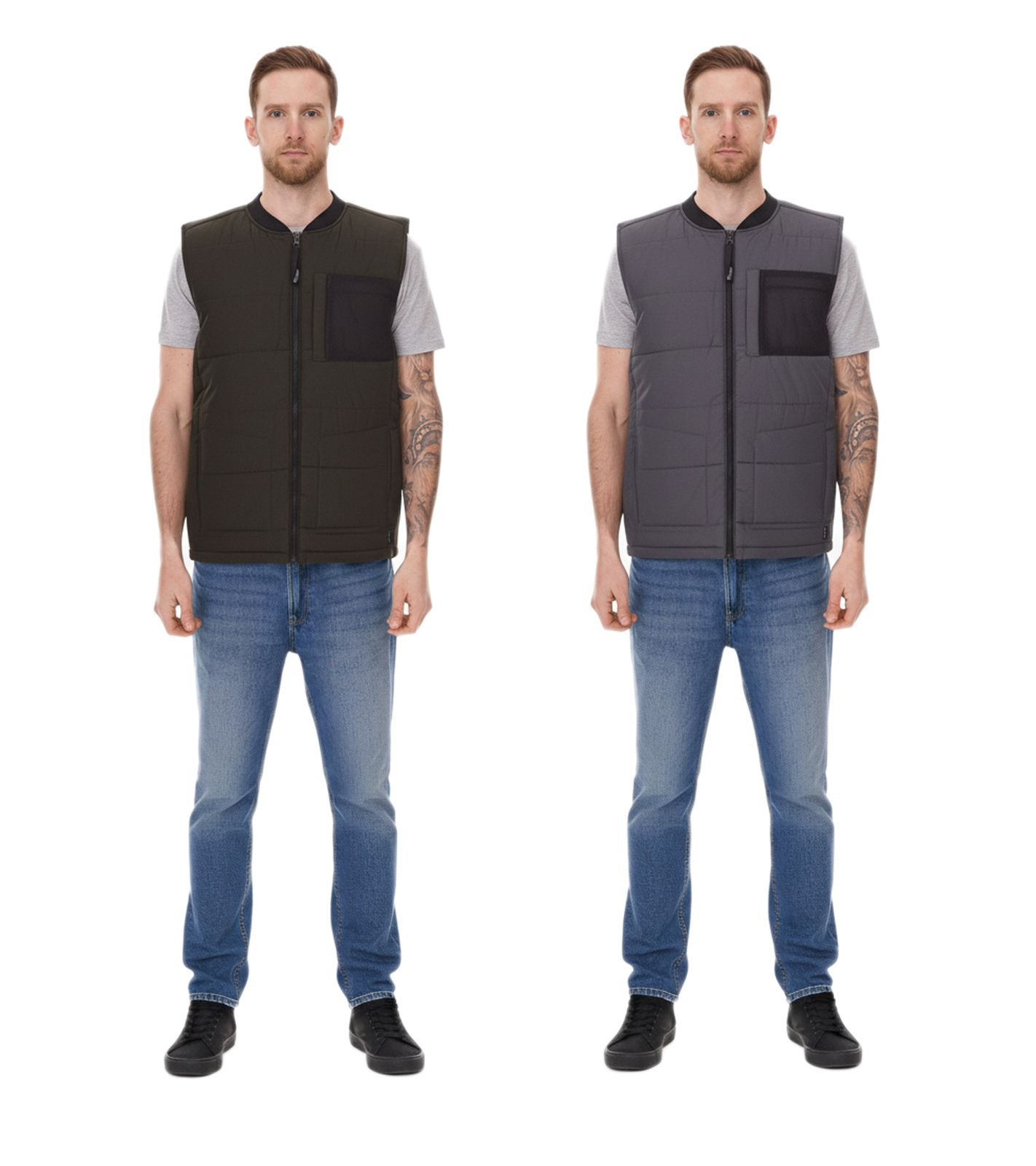 11 PROJECT PURlle Herren Puffer-Weste mit Steppung Lifestyle-Weste 20715253 in Grau und Dunkelgrün