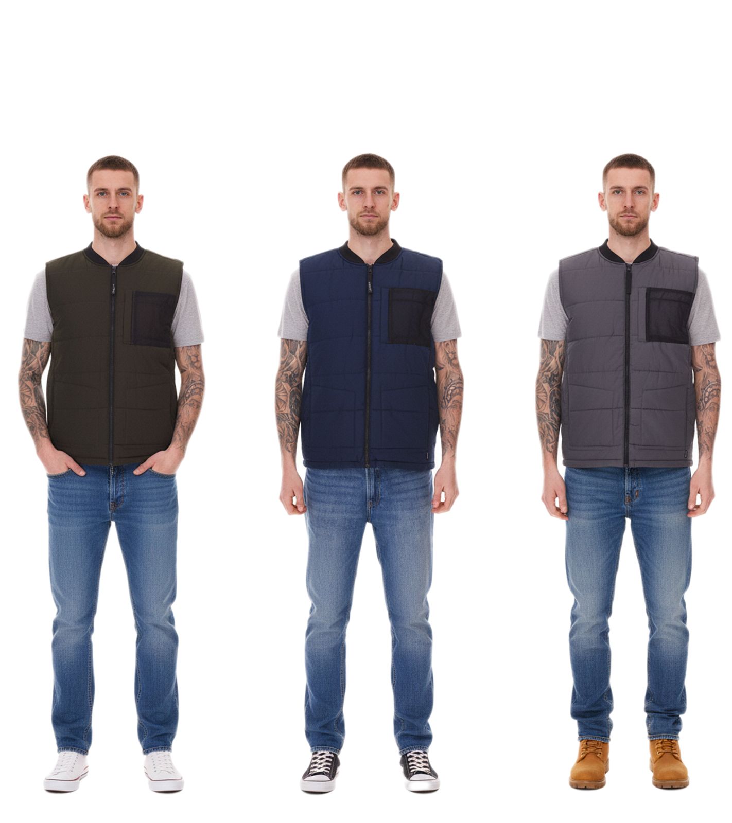 11 PROJECT PURlle Herren Puffer-Weste mit Steppung Lifestyle-Weste 20715253-ME Grau, Dunkelgrün oder Dunkelblau