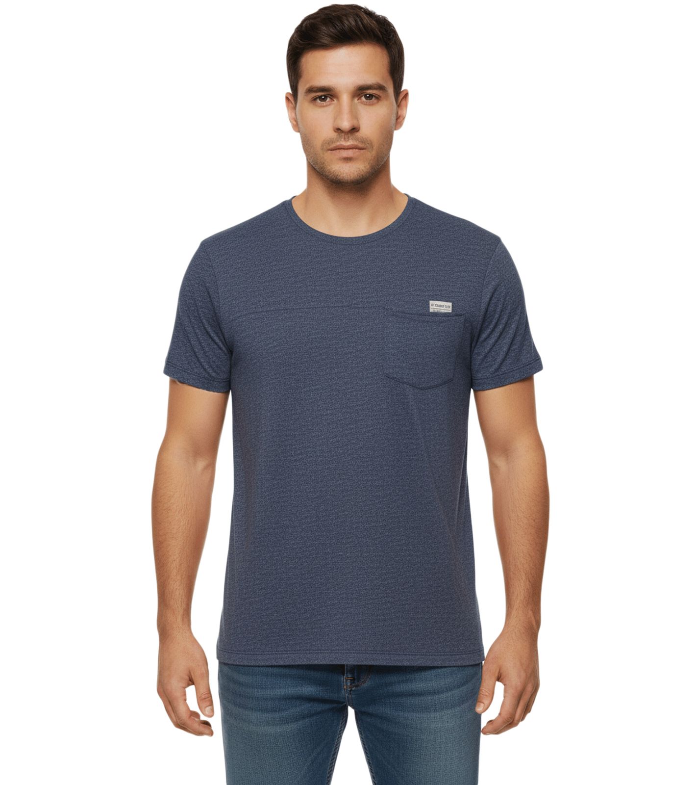 11 PROJECT Santo Herren Baumwoll-Shirt T-Shirt meliertes Sommer-Shirt mit Brusttasche 20715236 ME 194024 Blau