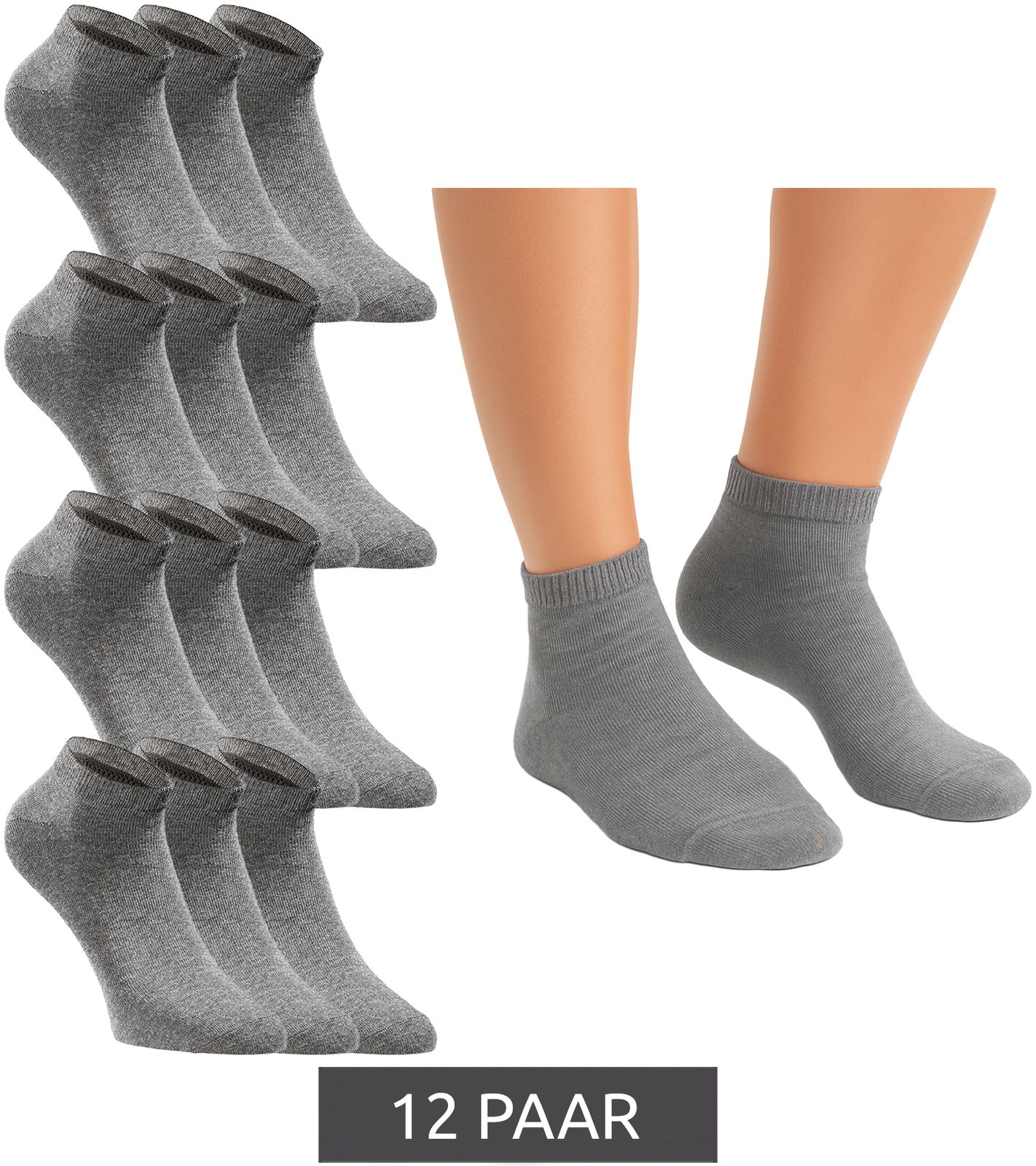 12 Paar JACK & JONES Short Sock Sneaker-Socken Sport-Strümpfe Baumwoll Quarter-Socken 12260511 Grau