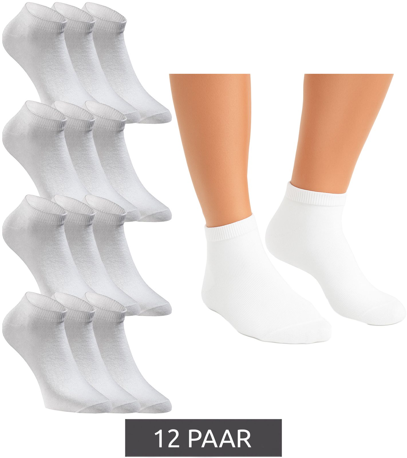 12 Paar JACK & JONES Short Sock Sneaker-Socken Sport-Strümpfe Baumwoll Quarter-Socken 12260511 Weiß