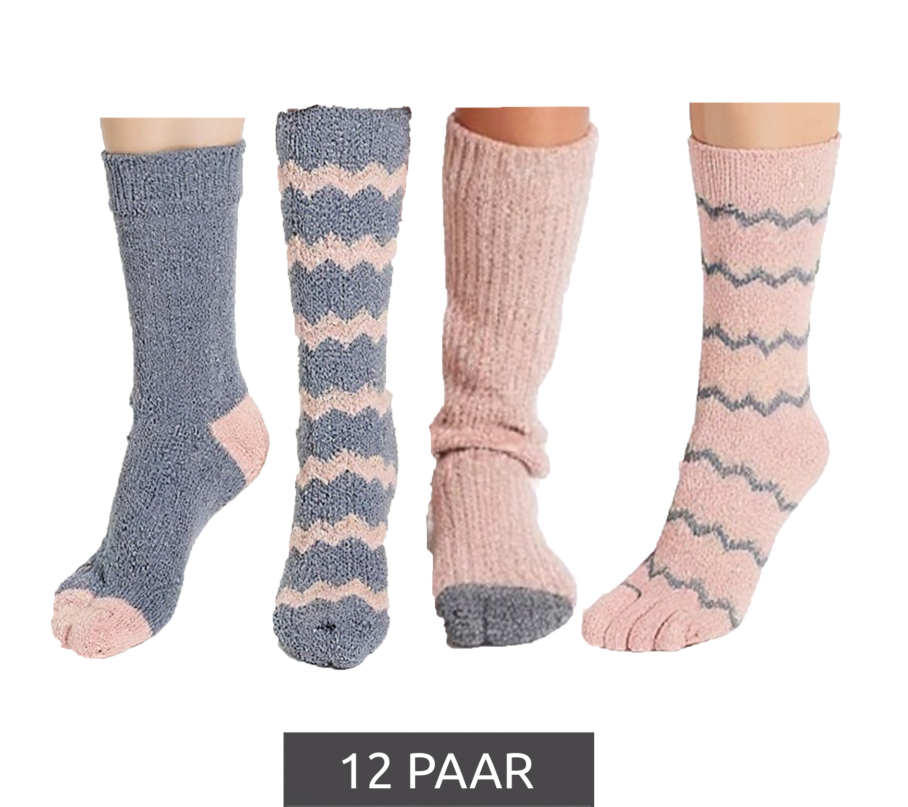 12 Paar Kinder Kuschel-Socken warme Winter-Strümpfe Freizeit-Strümpfe Thermosocken 925306 Rosa/Grau