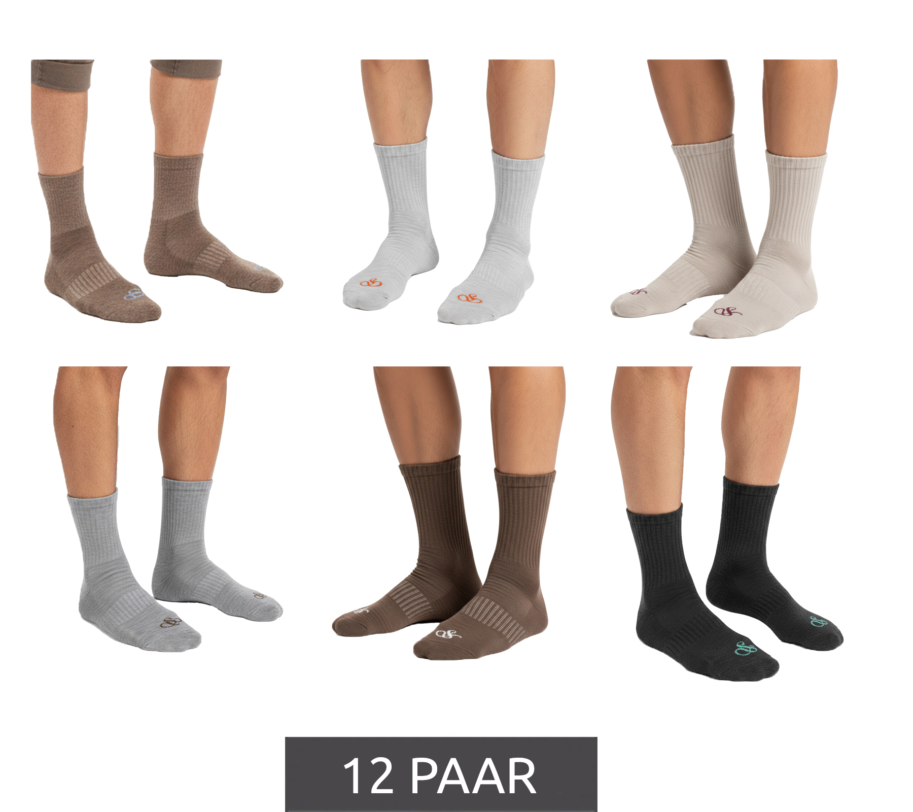 12 Paar SCOTCH & SODA Herren 1/2-Frottee High-Quarter-Crew-Socken Amsterdam Alltags-Strümpfe Größe 41-46 Business-Socken SS43442-280 Beige, Hellgrau, Taupe, Grau, Braun, Anthrazit