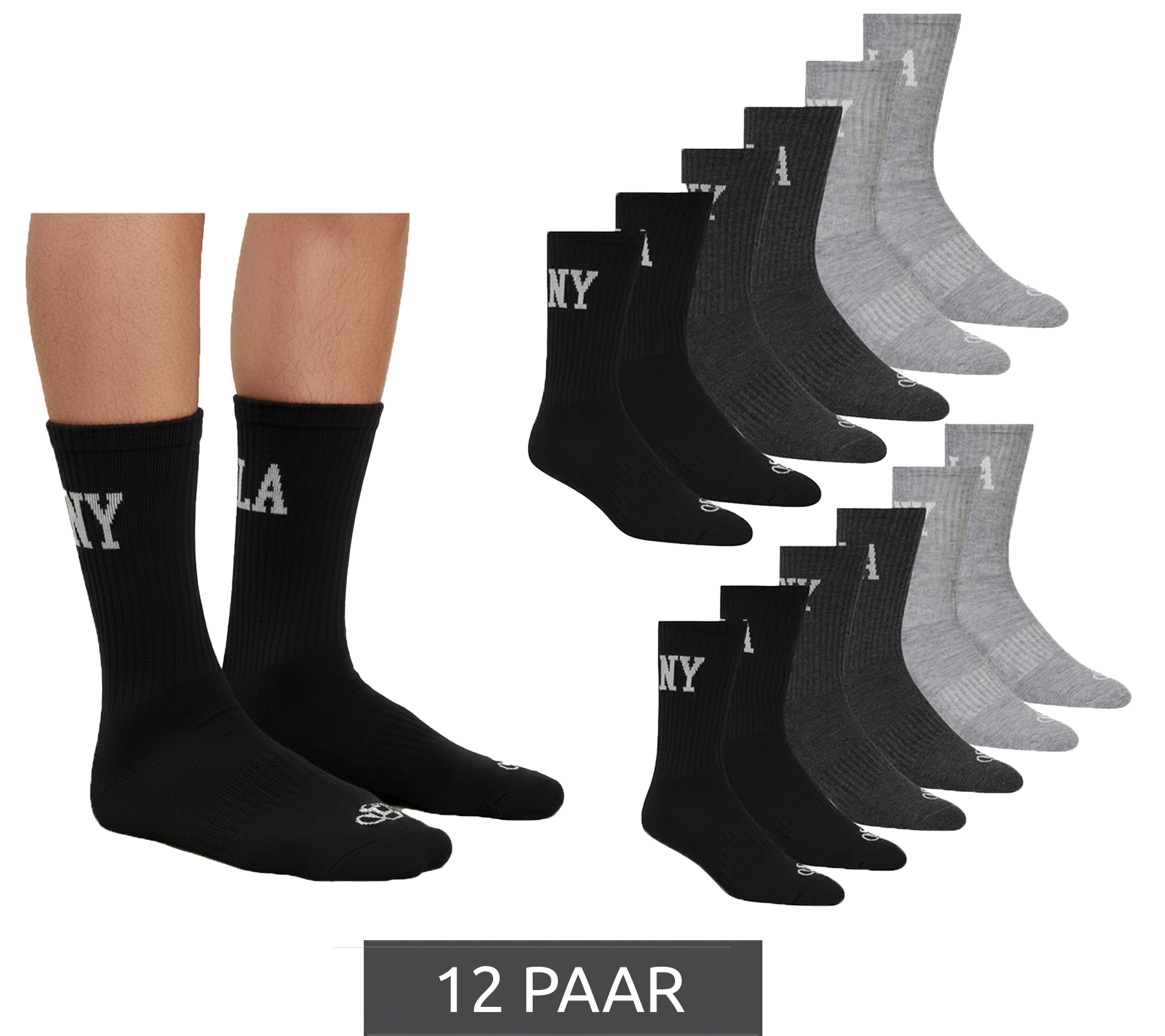 12 Paar SCOTCH & SODA Herren 1/2-Terry High-Quarter-Crew-Socken Alltags-Socken Business-Socken Größe 41-46 SS43513-001 Schwarz, Grau, Dunkelgrau