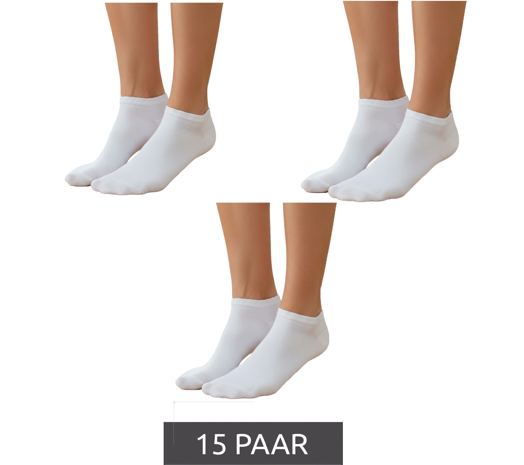 15 Paar Damen Sneaker-Socken mit 90 DEN blickdichte & wärmende Baumwoll-Socken Weiß