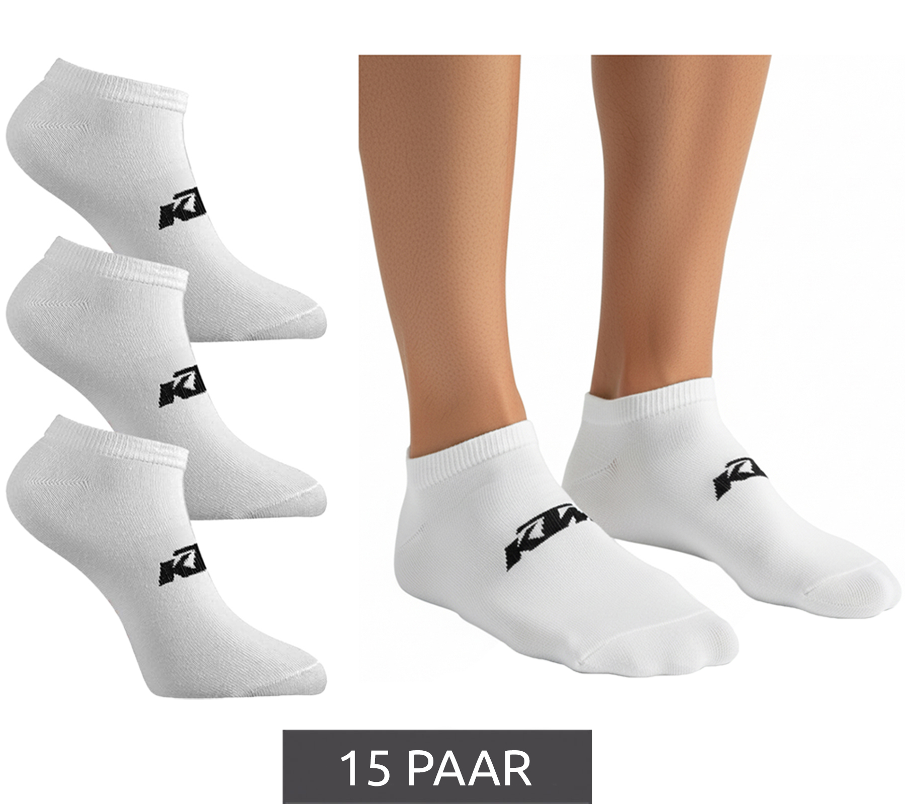 15 Paar KTM Sportsocken Sneaker-Socken mit Logo Baumwoll-Strümpfe Oeko-Tex 100 Zertifiziert KTM/1/SLCX3/BL Weiß