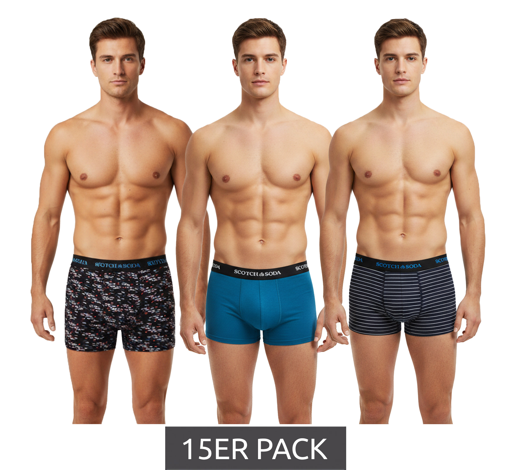 15er Sparpack SCOTCH & SODA Herren Boxershorts mit Baumwoll-Stretch Unterwäsche Unterhose SSSP25M166645-430 Blau/Schwarz/Bunt