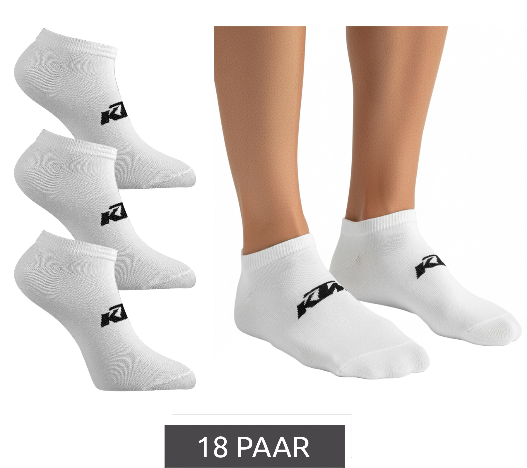 18 Paar KTM Sportsocken Sneaker-Socken mit Logo Baumwoll-Strümpfe Oeko-Tex 100 Zertifiziert KTM/1/SLCX3/BL Weiß