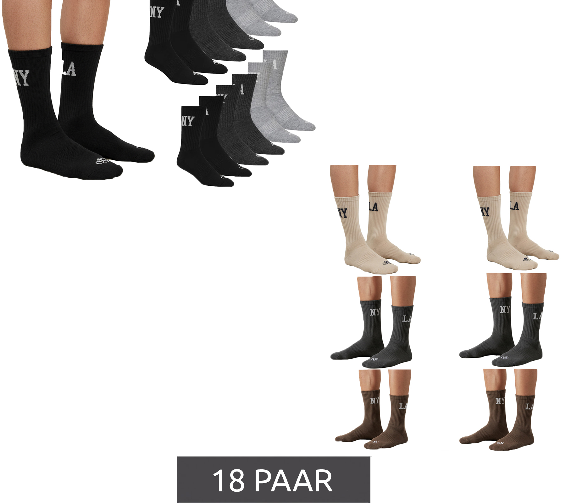 18 Paar SCOTCH & SODA Herren 1/2-Terry High-Quarter-Crew-Socken Alltags-Socken Business-Socken Größe 41-46 SS43513 Braun, Beige, Dunkelgrau oder Schwarz, Grau, Dunkelgrau