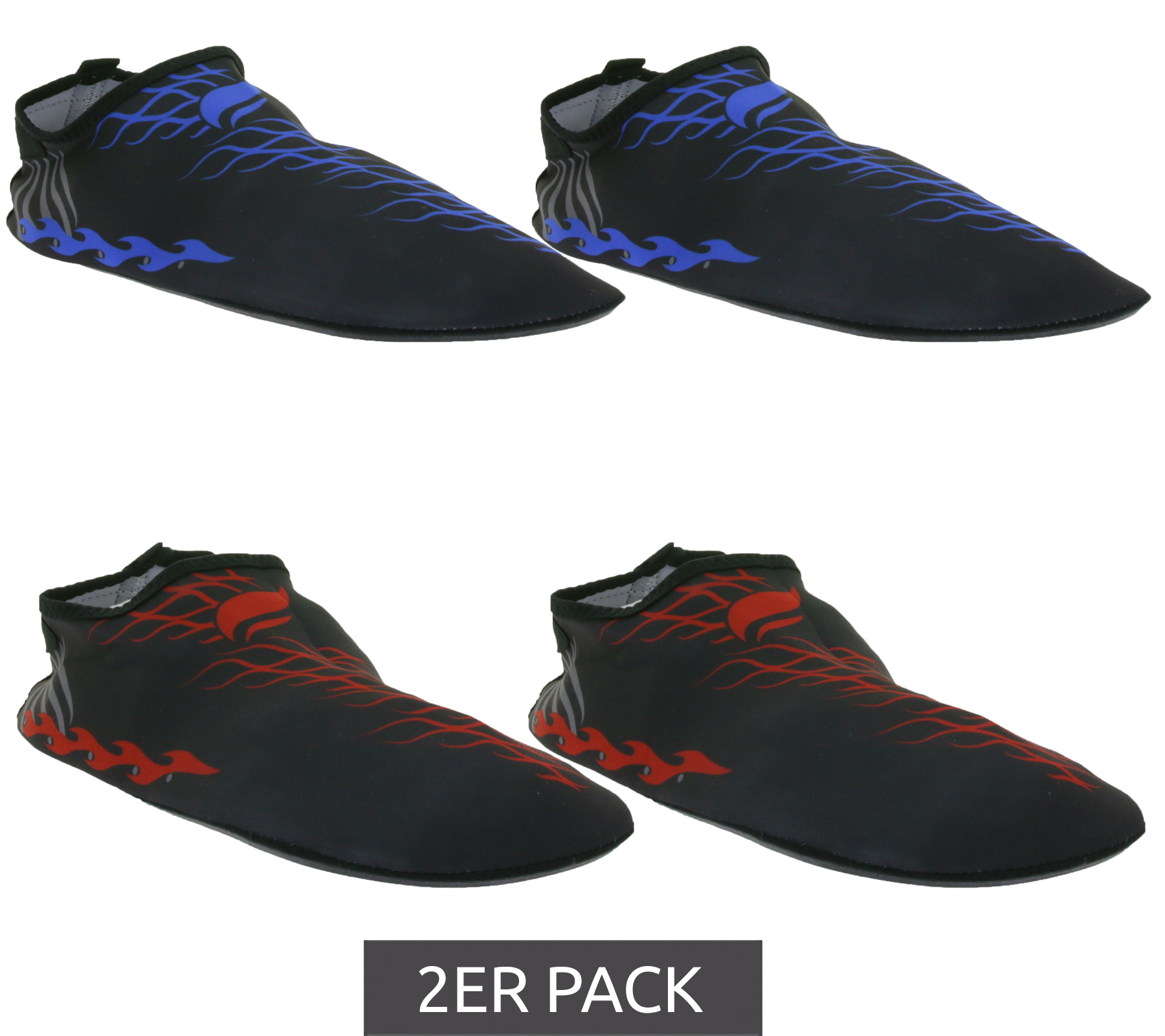 2 Paar airjoy Neopren-Bade-Schuhe mit herausnehmbarer Innensohle Wasser-Schuhe mit farblichen Highlights 7654618 Schwarz/Blau oder Schwarz/Rot