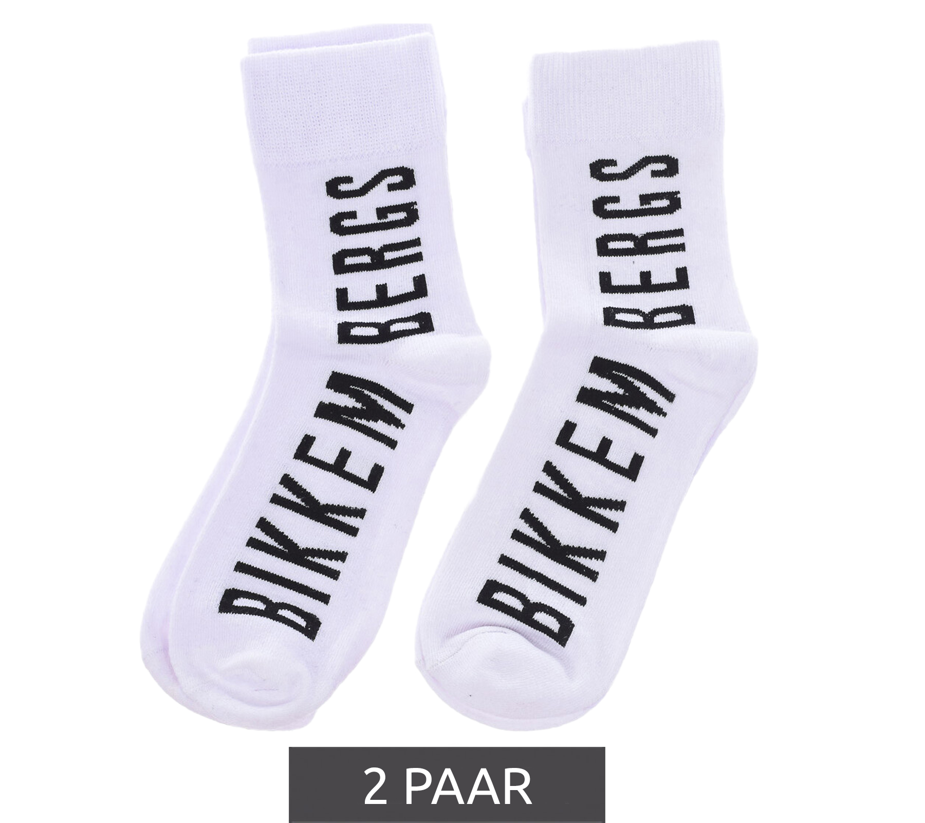2 Paar BIKKEMBERGS Herren Freizeit-Socken mit Marken Print Baumwoll-Strümpfe BK_061 Weiß/Schwarz