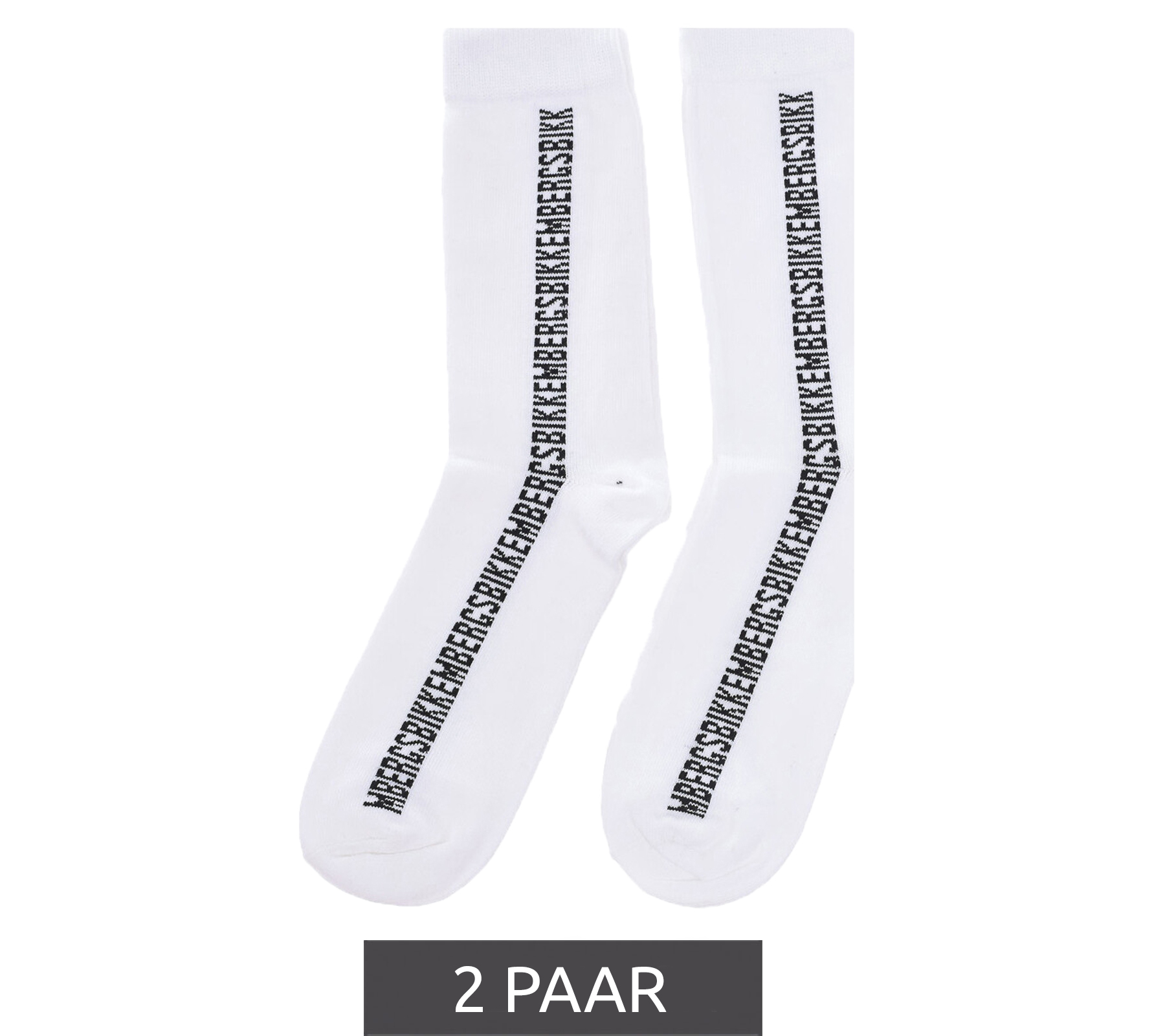 2 Paar BIKKEMBERGS Herren lange Sport-Socken mit Markenschriftzug Baumwoll-Strümpfe BK016 Weiß/Schwarz