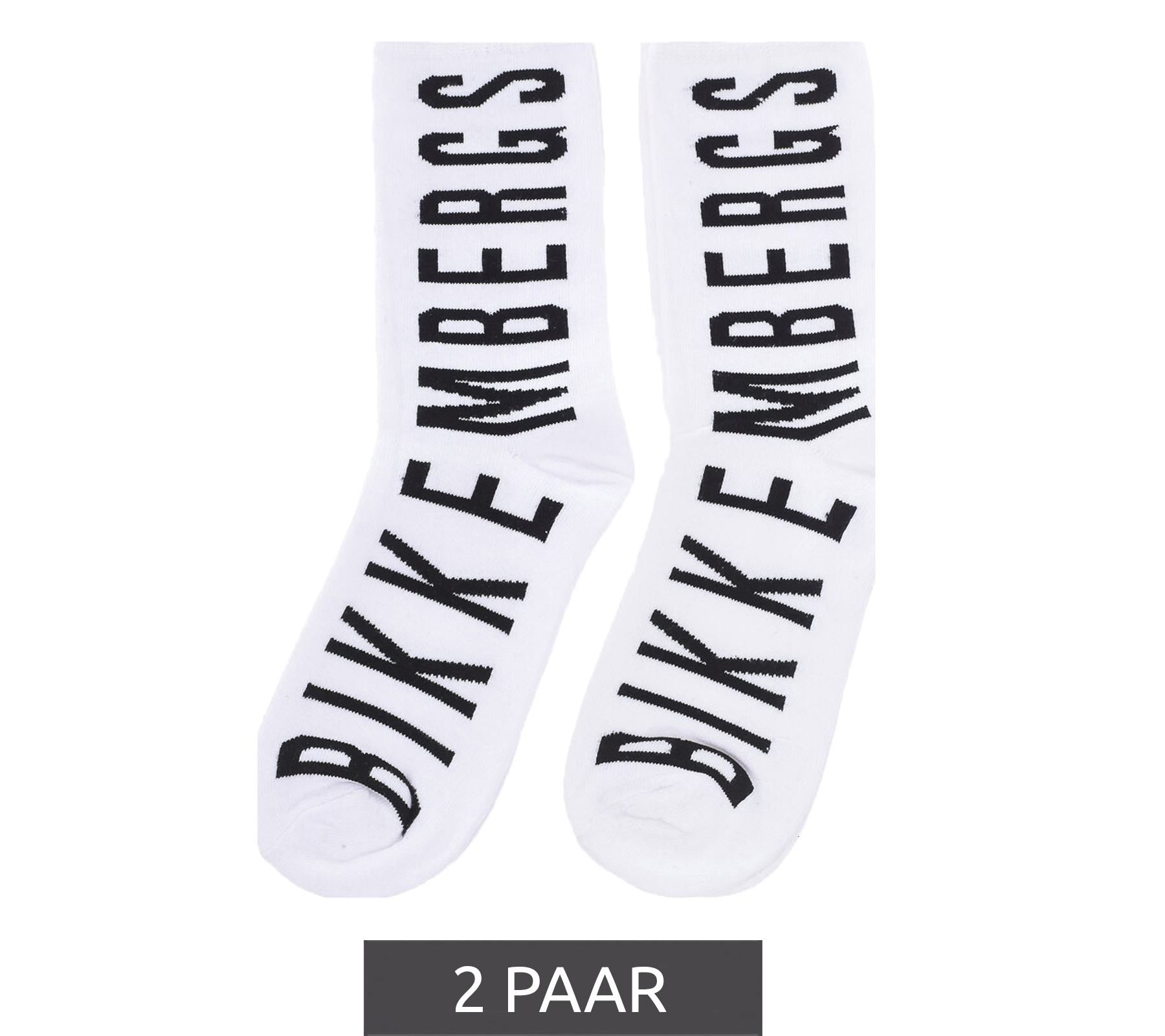 2 Paar BIKKEMBERGS Herren Tennis-Socken mit Markenschriftzug Baumwoll-Strümpfe BK013 Weiß/Schwarz