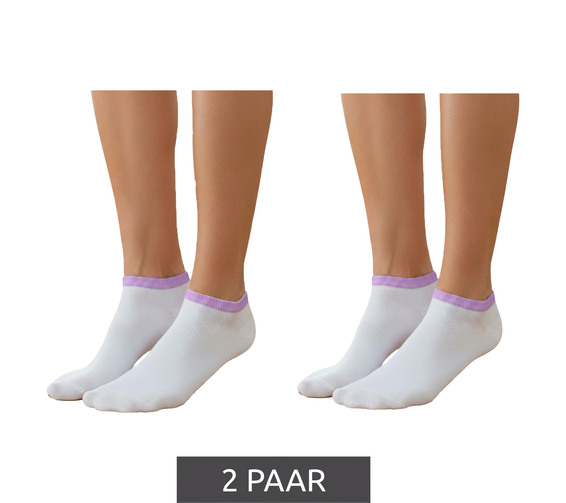 2 Paar Damen Sneaker-Socken mit 90 DEN blickdicht & wärmend Baumwoll-Socken Weiß/Lila