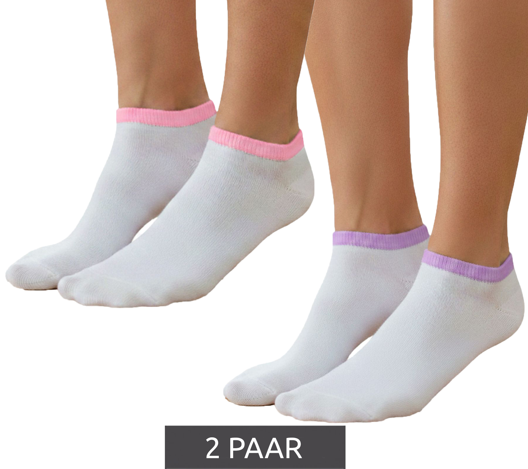 2 Paar Damen Sneaker-Socken mit 90 DEN blickdicht & wärmend Baumwoll-Socken Weiß/Rosa oder Weiß/Flieder