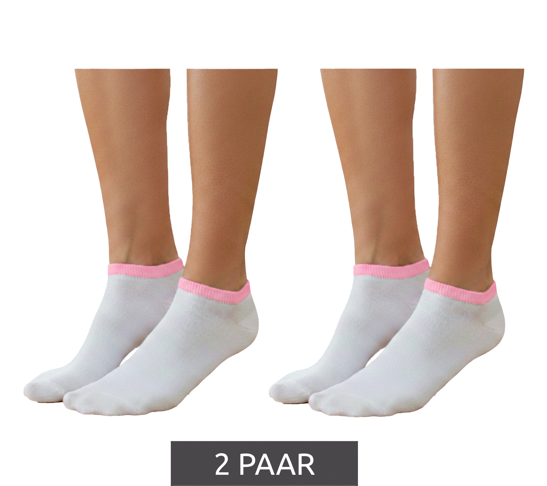 2 Paar Damen Sneaker-Socken mit 90 DEN blickdicht & wärmend Baumwoll-Socken Weiß/Rosa