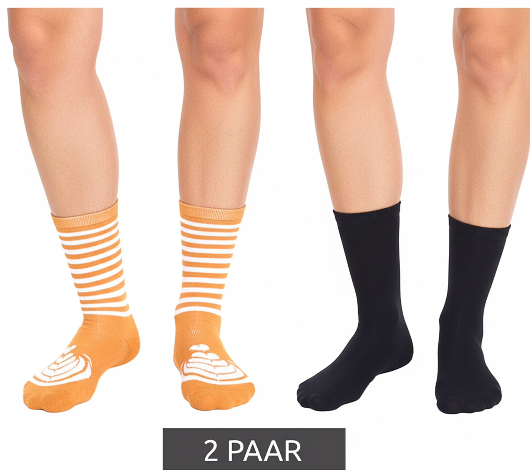2 Paar TASTIQ Baumwoll-Socken mit Latte Macchiato-Print Weihnachts-Geschenk für Kaffee-Liebhaber lange Strümpfe in stylischer Kaffeebecher-Geschenkbox TAS/1/CSX2/LAT Braun/Schwarz