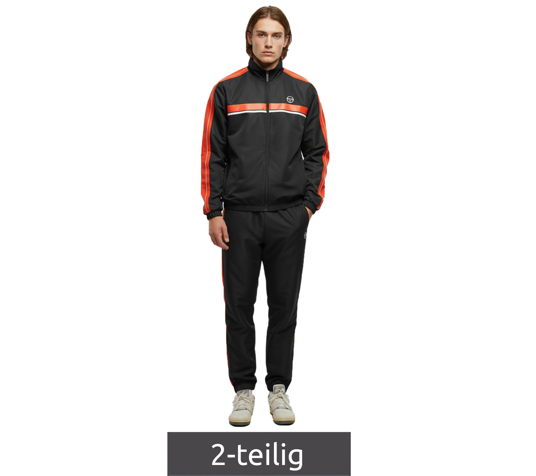 2-teiliger Sergio Tacchini Agave Herren Trainings-Anzug trendiger Sport-Anzug Fitness-Anzug 41533 Schwarz/Orange