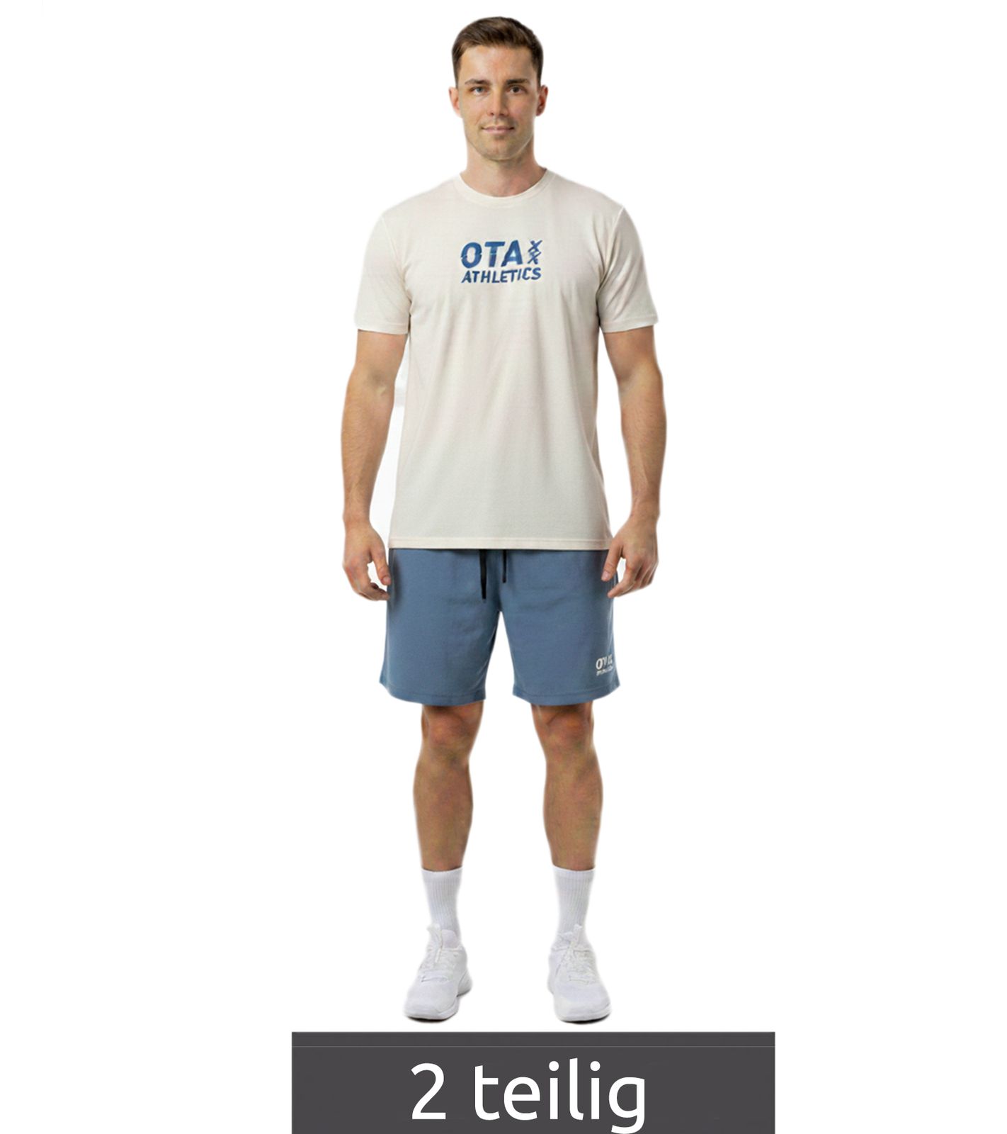 2-teiliges ON THAT ASS Armand Herren Sport-Set Performance Set Gym Outfit mit T-Shirt & Shorts Beige/Blau