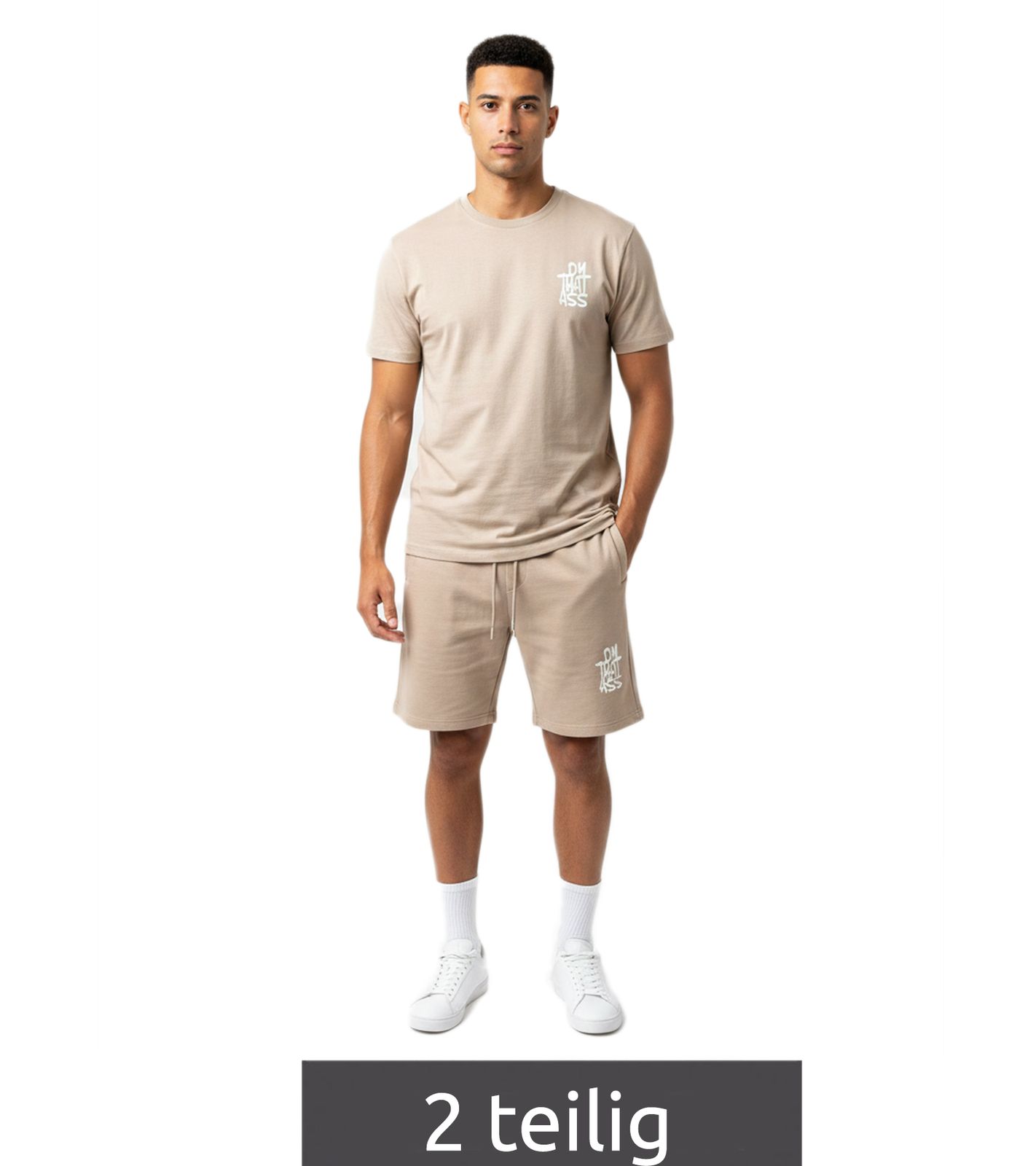2-teiliges ON THAT ASS Brooklyn Herren Sommer-Set Performance mit cleanem Design Outfit mit T-Shirt & Shorts Khaki