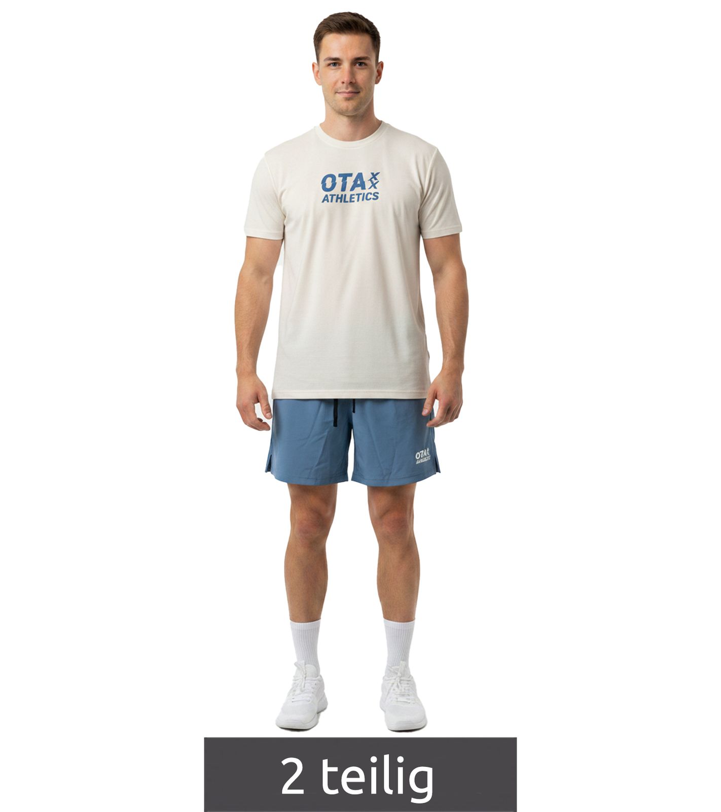 2-teiliges ON THAT ASS Dylan Herren Sport-Set Performance Set Gym Outfit mit T-Shirt & Shorts Beige/Blau