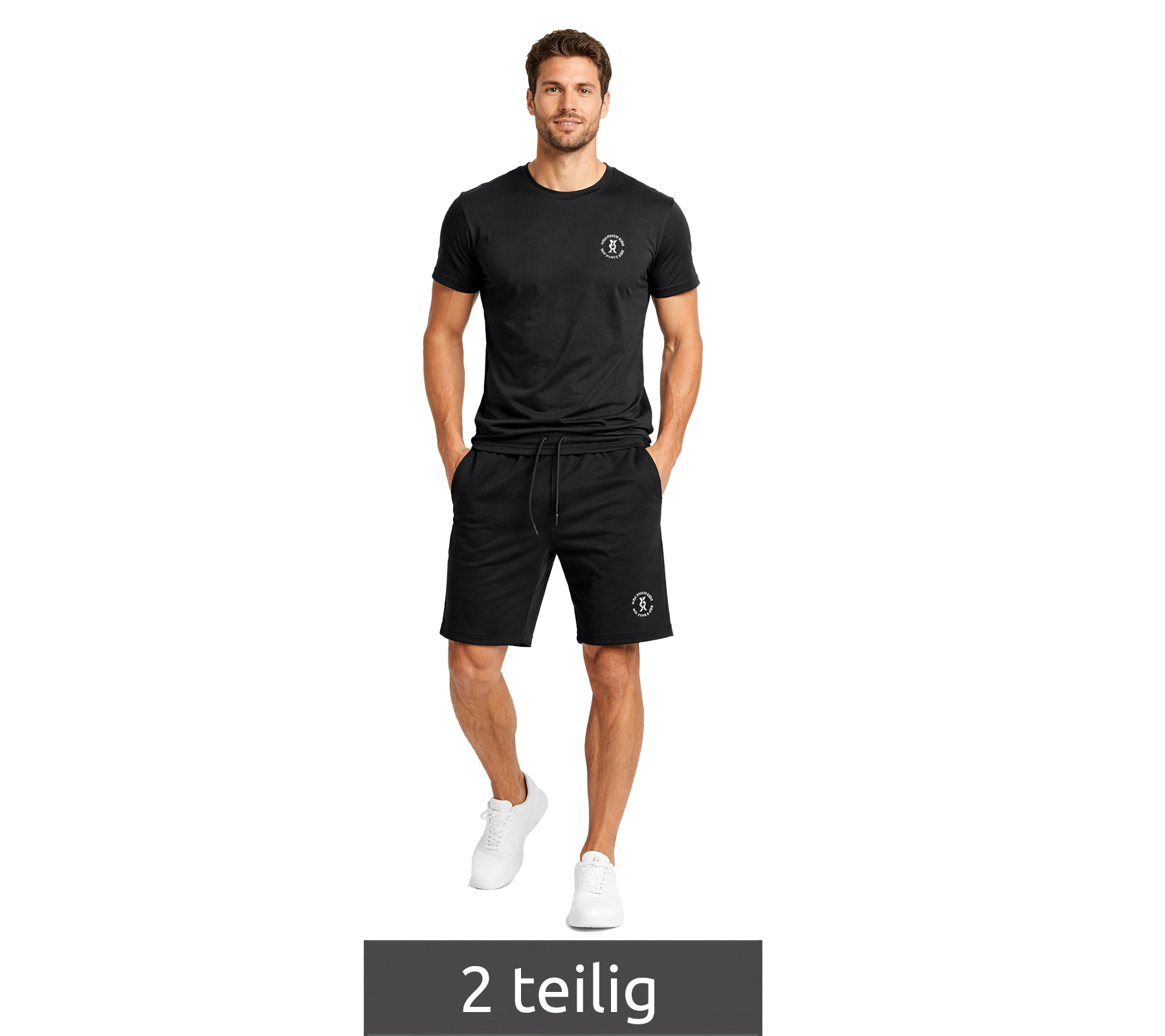 2-teiliges ON THAT ASS Herren Sommer-Set aus Baumwolle T-Shirt & Shorts bequemes Sommer-Outfit im modernen Stil Schwarz