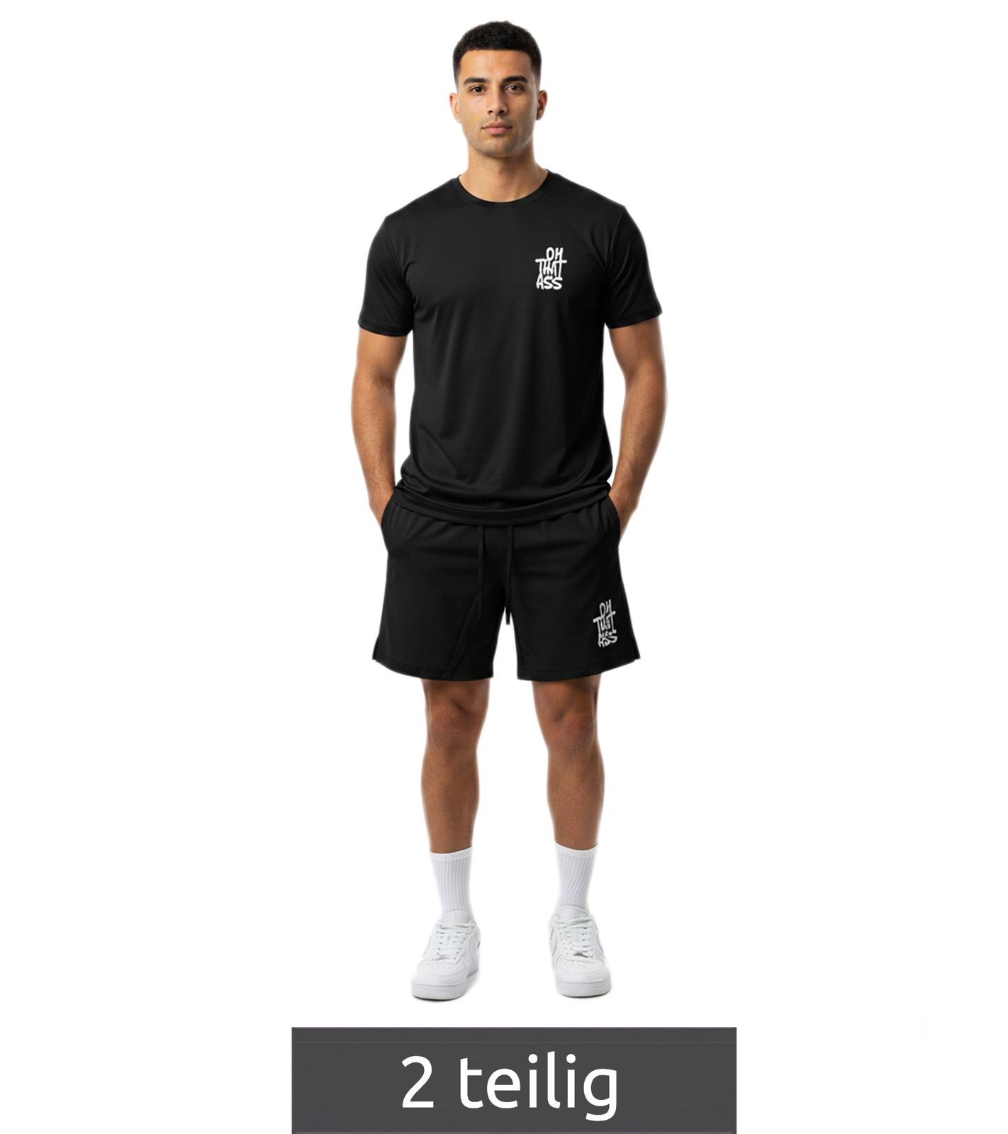 2-teiliges ON THAT ASS Reno Herren Sport-Set Performance Set Gym Outfit mit T-Shirt & Shorts Schwarz