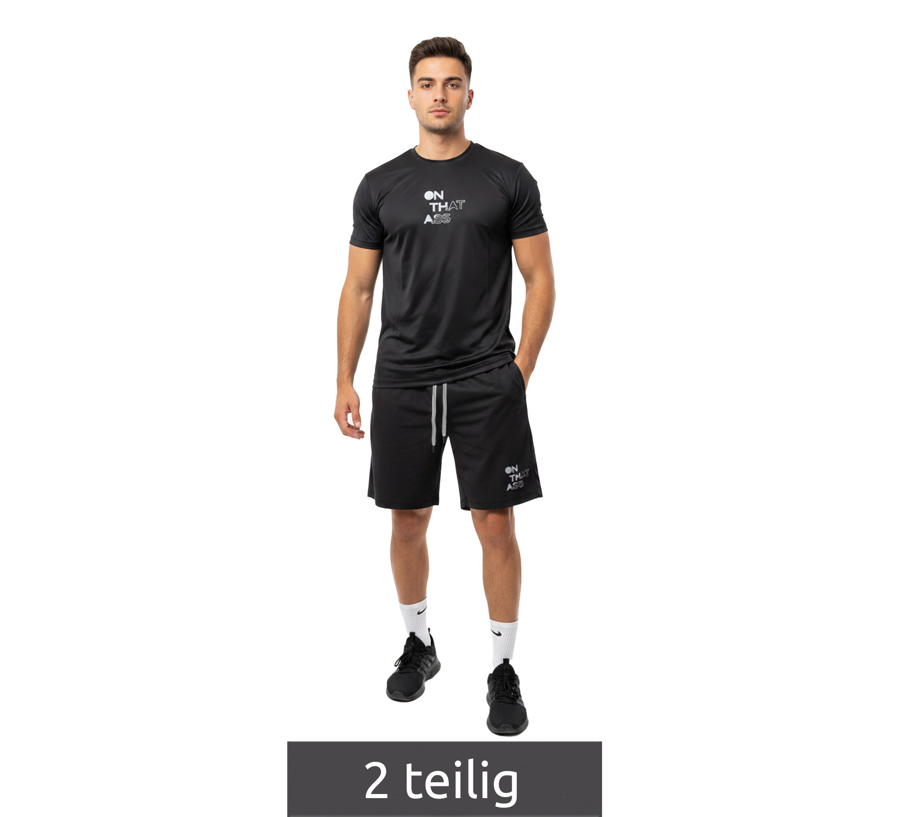 2-teiliges ON THAT ASS Zane Herren Sport-Set Trainings-Set Gym Outfit mit T-Shirt & Shorts Schwarz