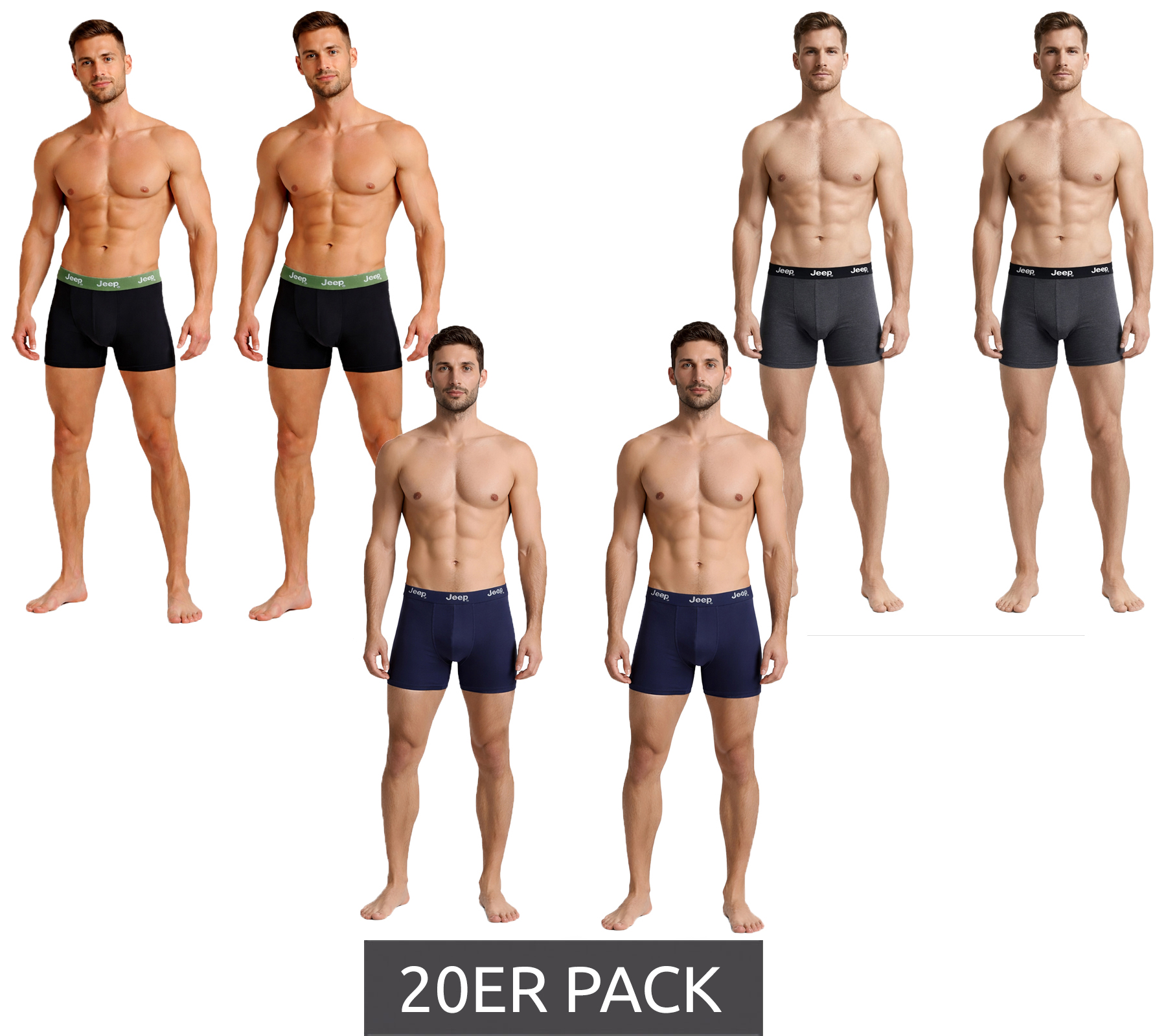 20er Sparpack Jeep Basic Boxer Herren Boxer-Shorts Baumwoll-Unterhose Unterwäsche I101545-001 Schwarz, Dunkelgrau oder Dunkelblau