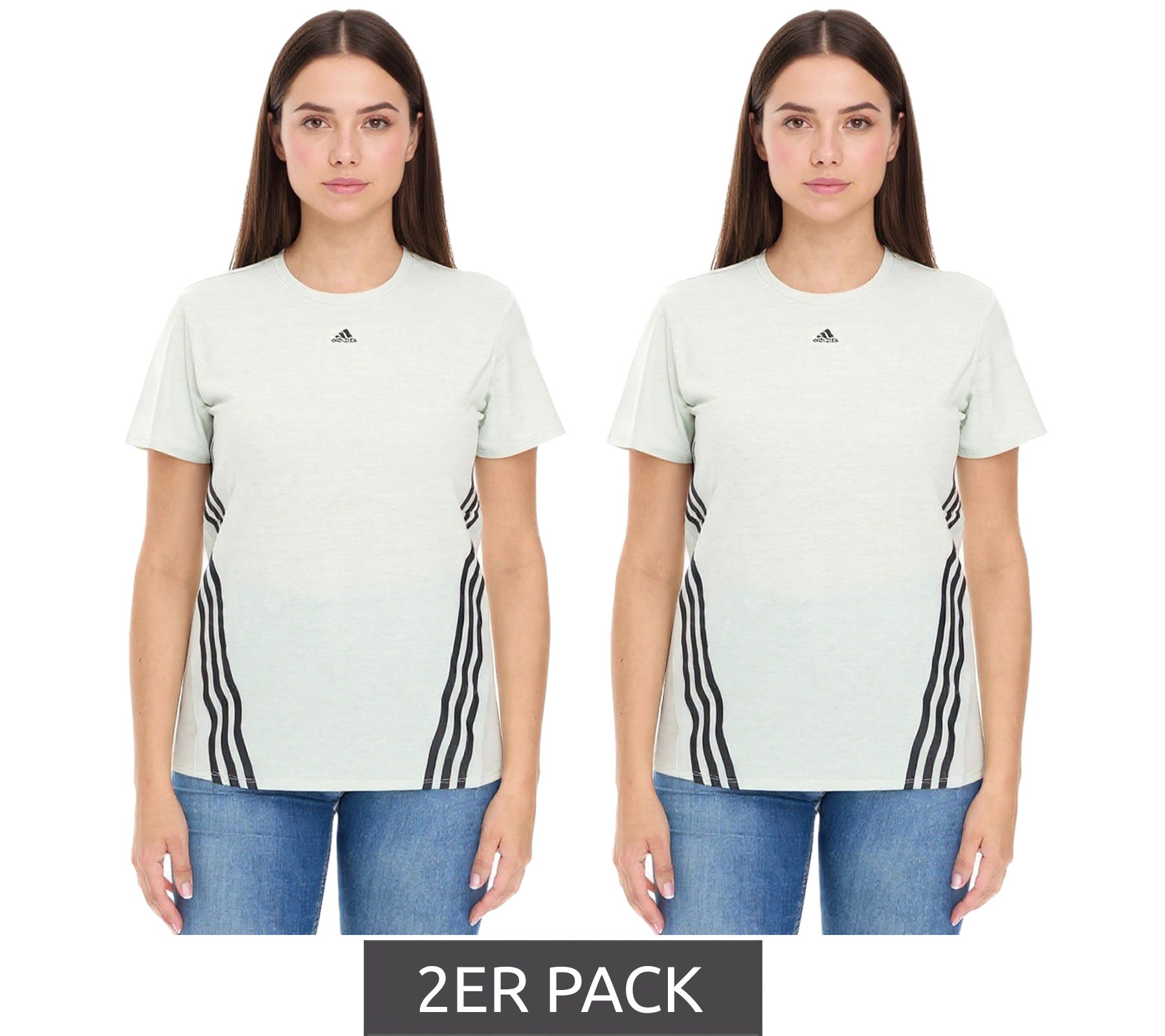 2er Pack adidas Damen nachhaltiges Sport-Shirt Rundhals-Shirt Fitness-Shirt Sport-Oberteil Kurzarm-Shirt Sparpack HK6976 Grün/Schwarz