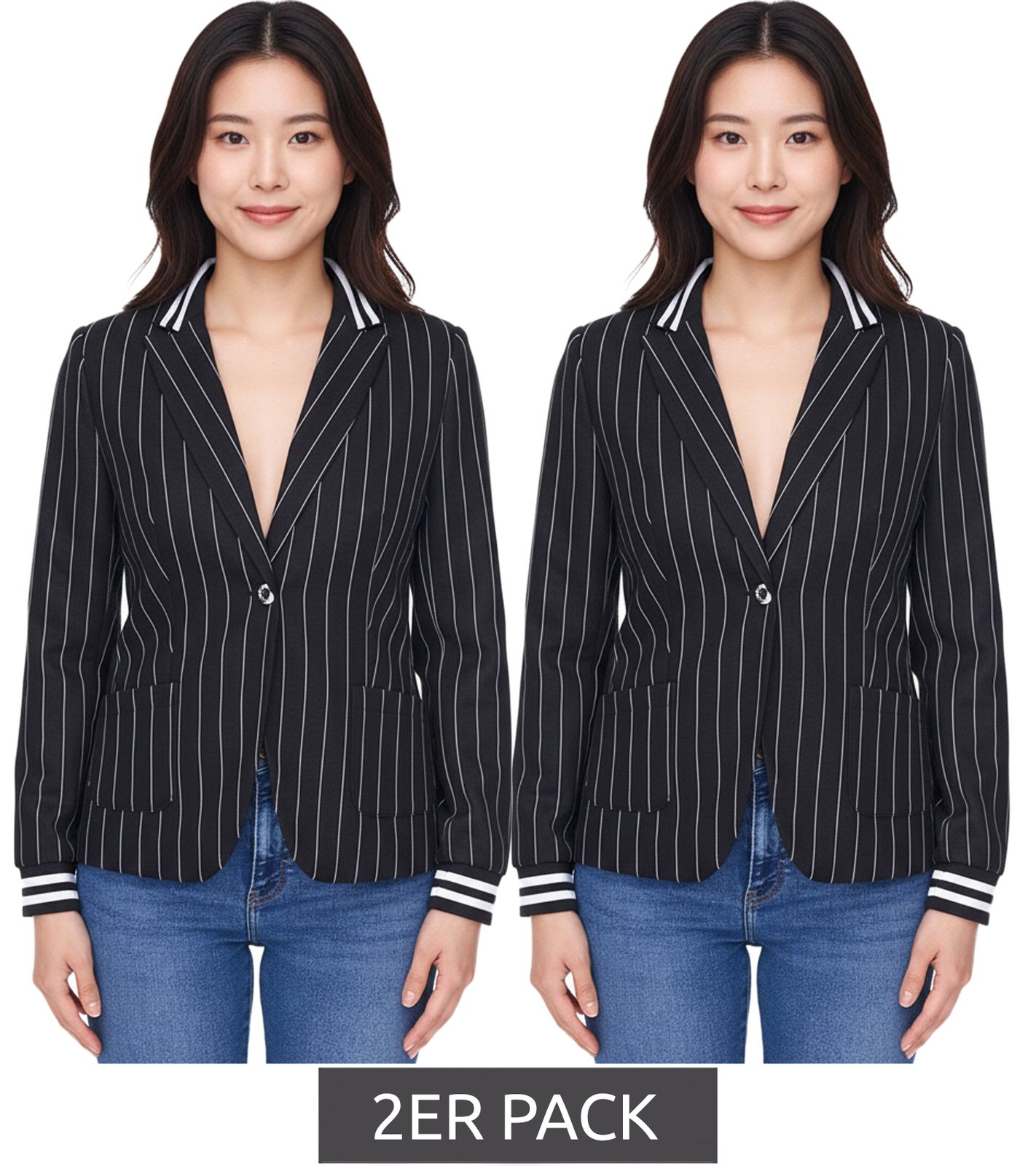 2er Pack AjC Blazer Damen Business-Jacke mit Ein-Knopf-Verschluss Blazer Anzug-Jacke 36873246 Schwarz