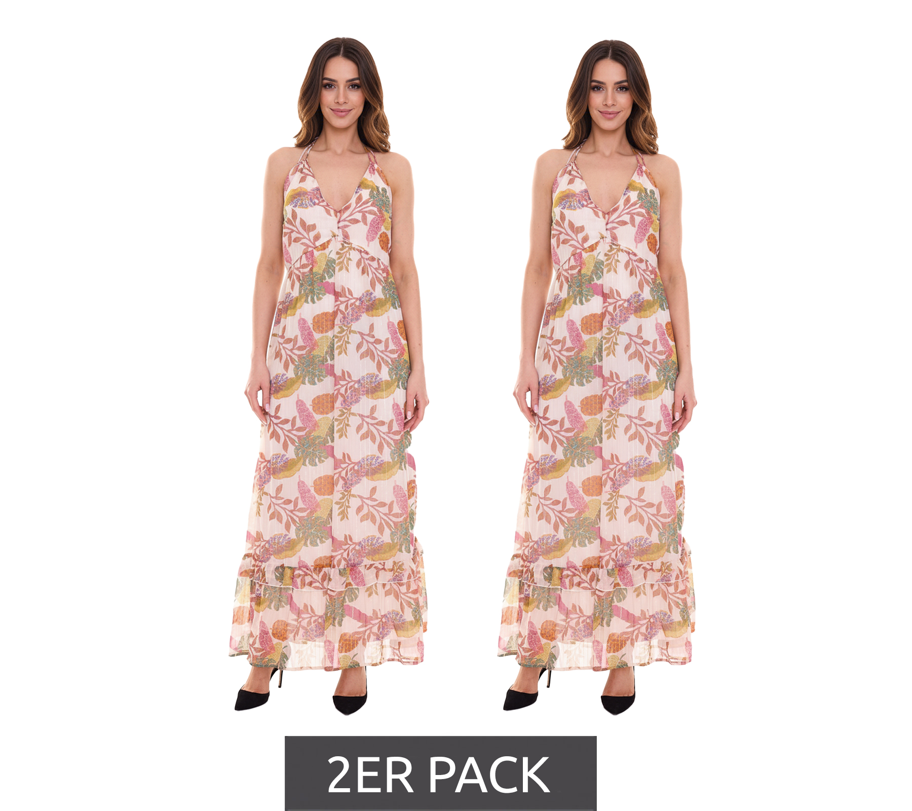 2er Pack Aniston CASUAL Damen Maxi-Kleid mit Allover-Print Sommer-Kleid 46746028 Bunt