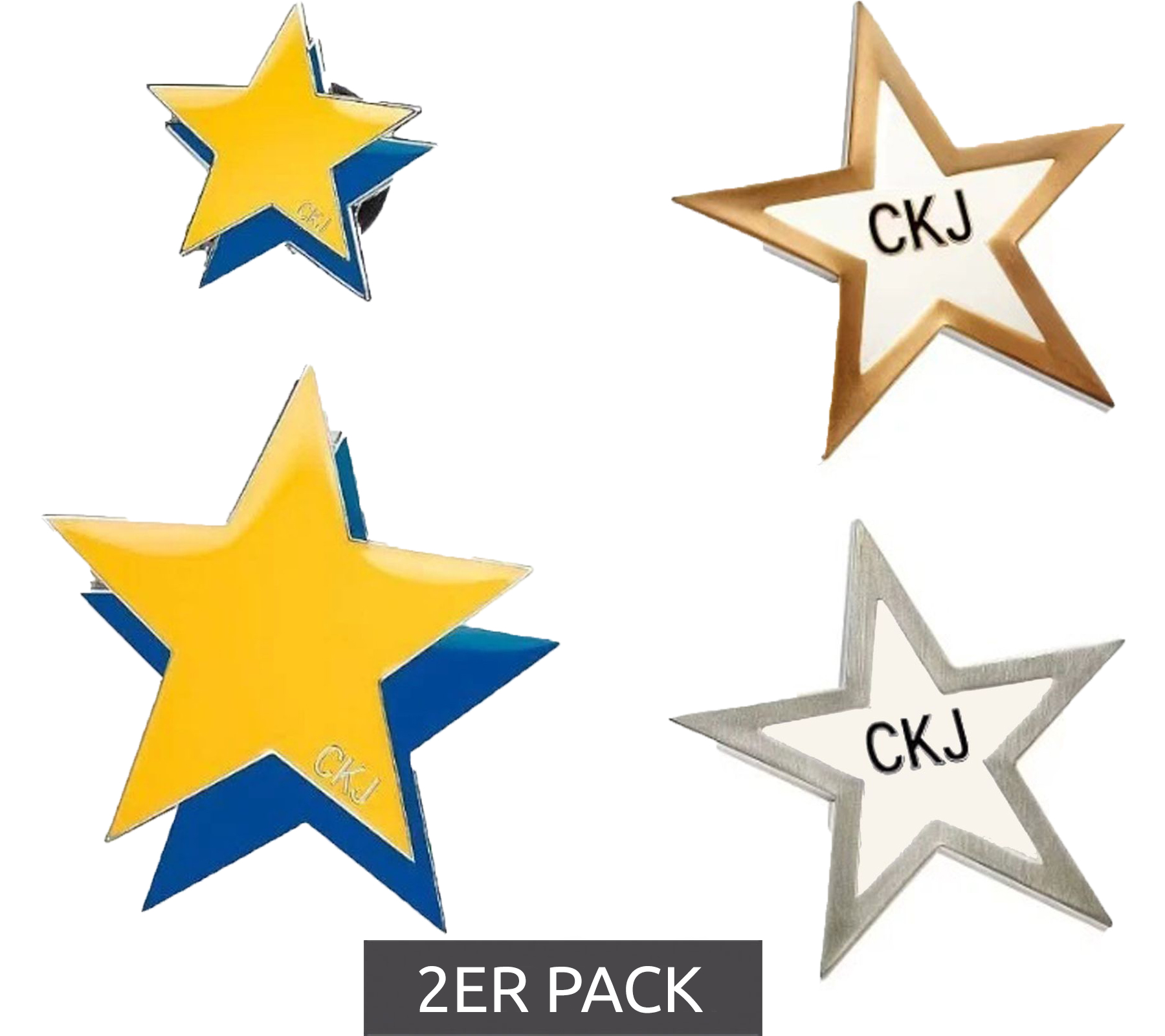 2er Pack Calvin Klein Anstecknadeln im Sternen-Design Edelstahl-Pins-Up Emaille-Broschen KJJNDH200 Gelb/Navy/Silber oder Silber/Gold/Weiß