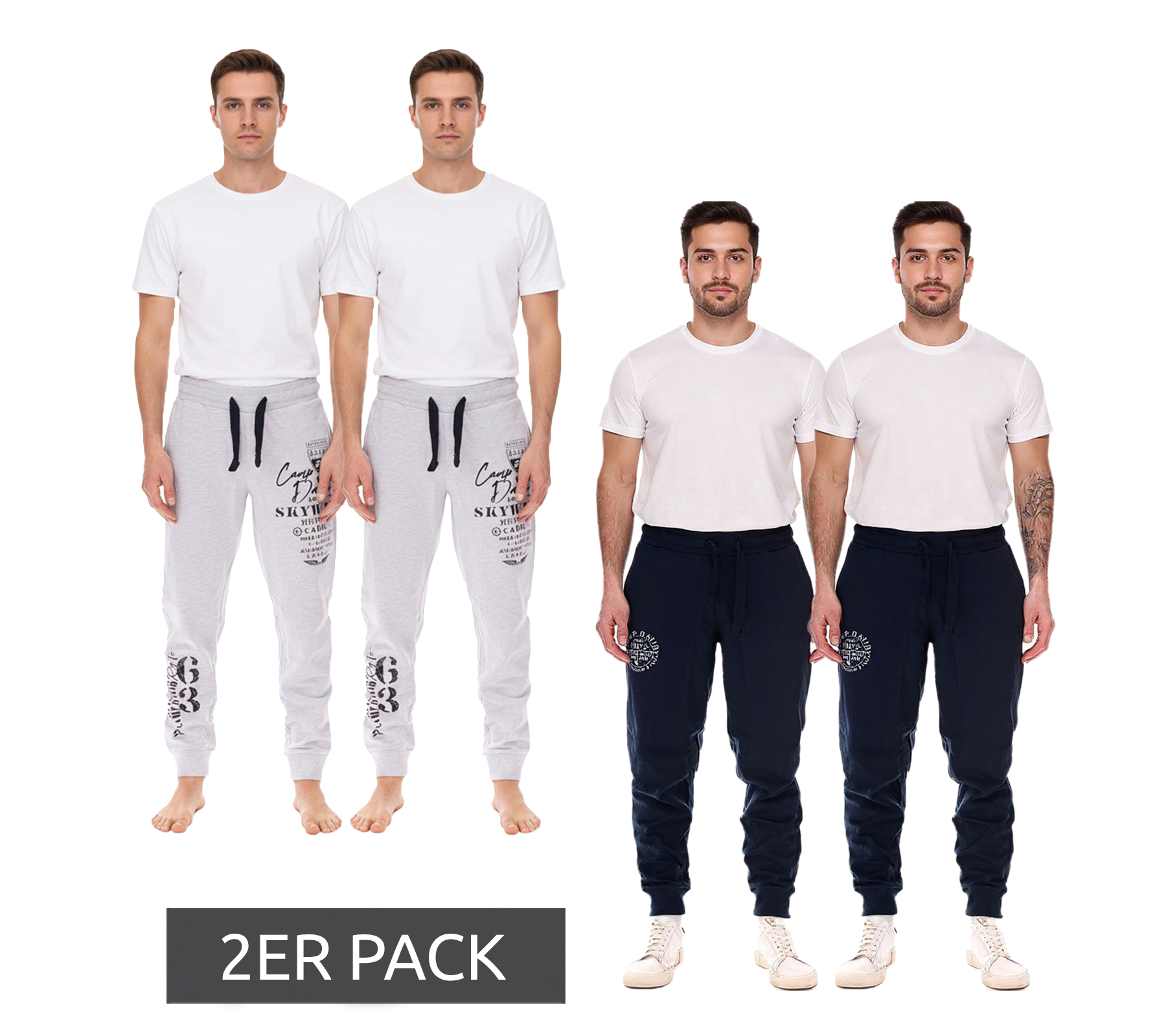 2er Pack CAMP DAVID Herren Jogging-Hose mit Baumwollanteil Sweat-Hose Trainings-Hose 428251 Dunkelblau oder Grau