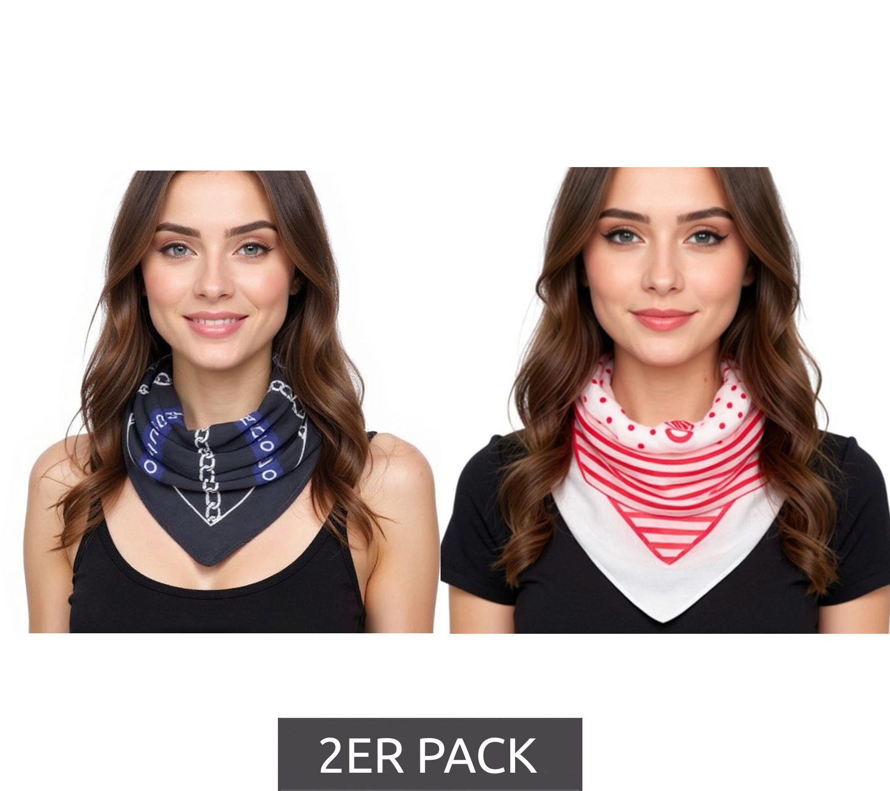 2er Pack DELMAO Halstuch mit verschiedenen Mustern Alltags-Tuch 8168 3644 Weiß/Schwarz/Rot