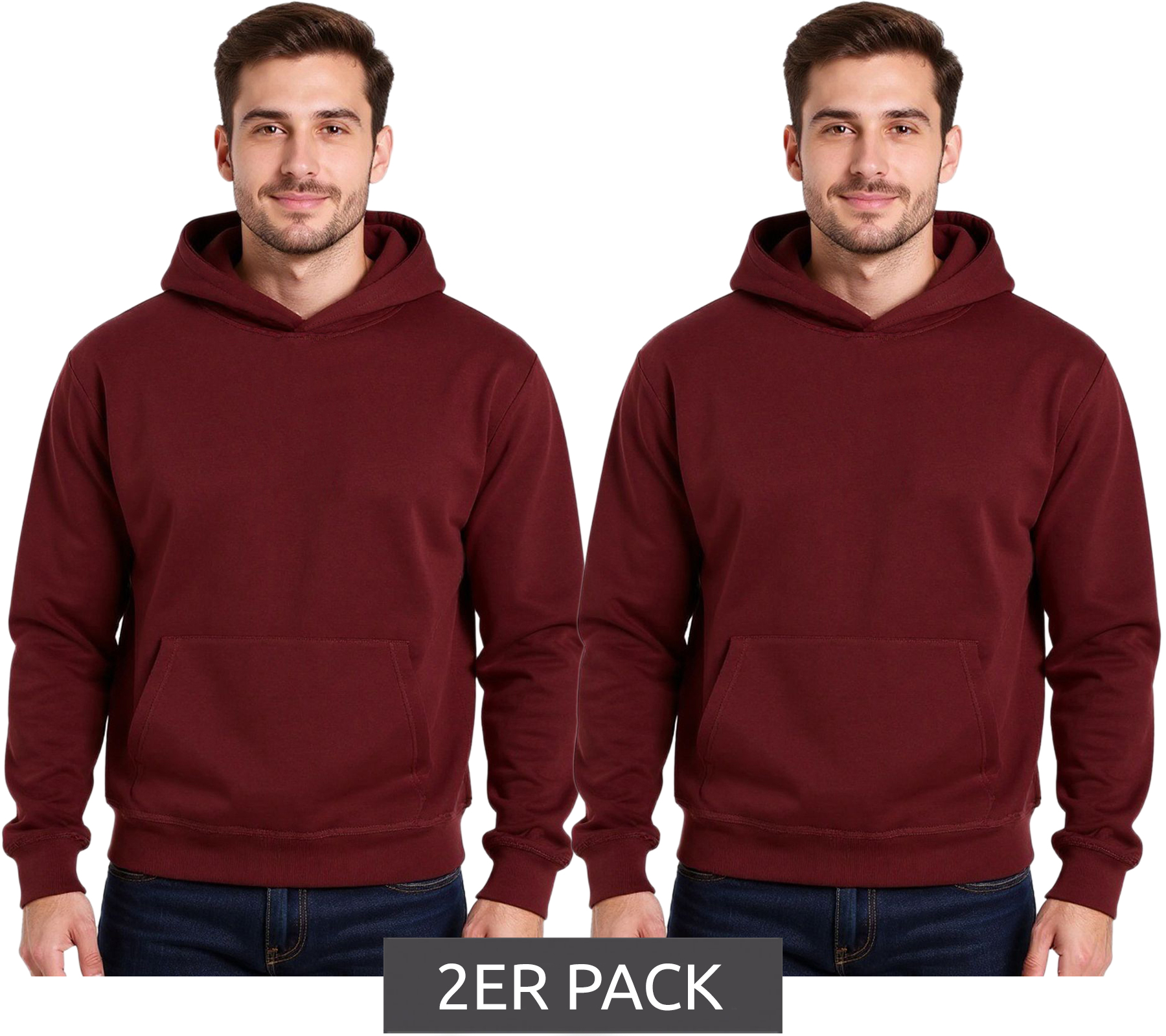 2er Pack European League Of Football Blanko Hoodie mit Kängurutasche Kapuzen-Pullover Baumwoll-Sweater Zinfandel-Rot